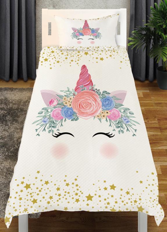 Unicornlu Yıldızlı Pike Yatak Örtüsü EPY123