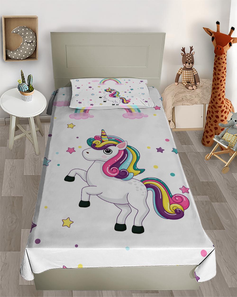 Gökkuşaklı Unicorn Dekoratif Yatak Örtüsü EPD120