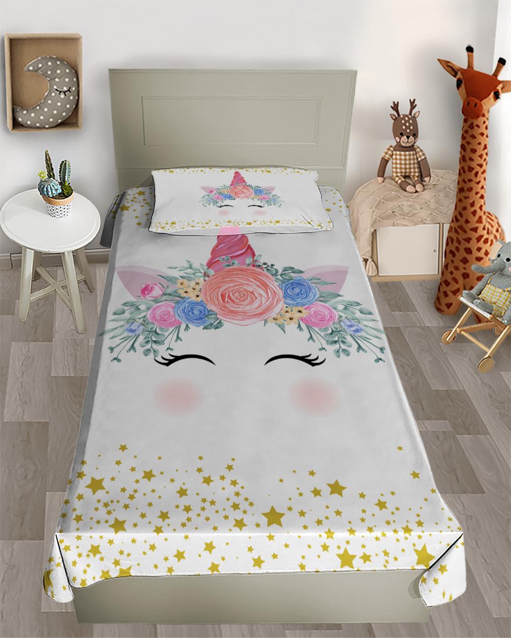 Unicornlu Yıldızlı Dekoratif Yatak Örtüsü EPD123
