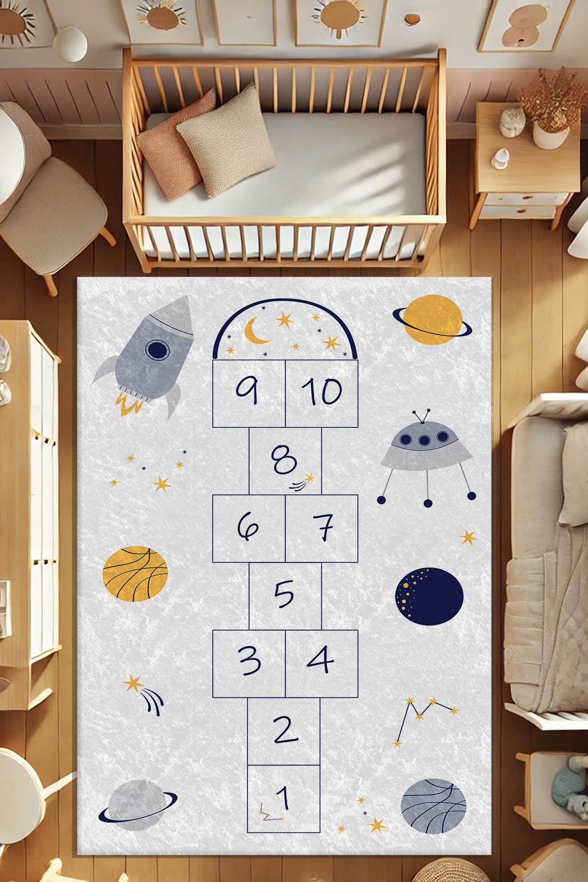 Dot Taban Gezegenli Seksekli Çocuk Odası Halısı EPH113