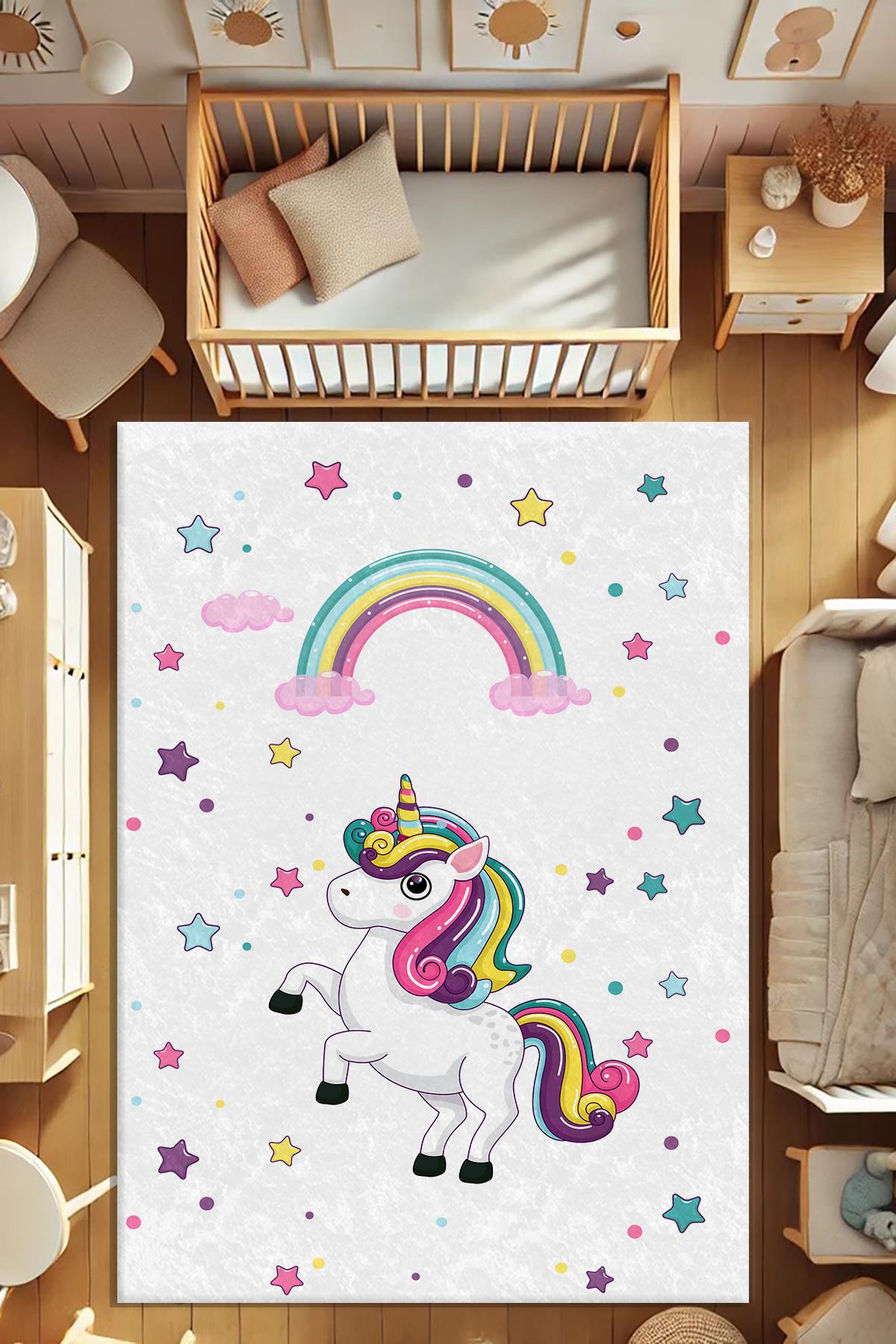 Dot Taban Gökkuşaklı Unicorn Çocuk Odası Halısı EPH120