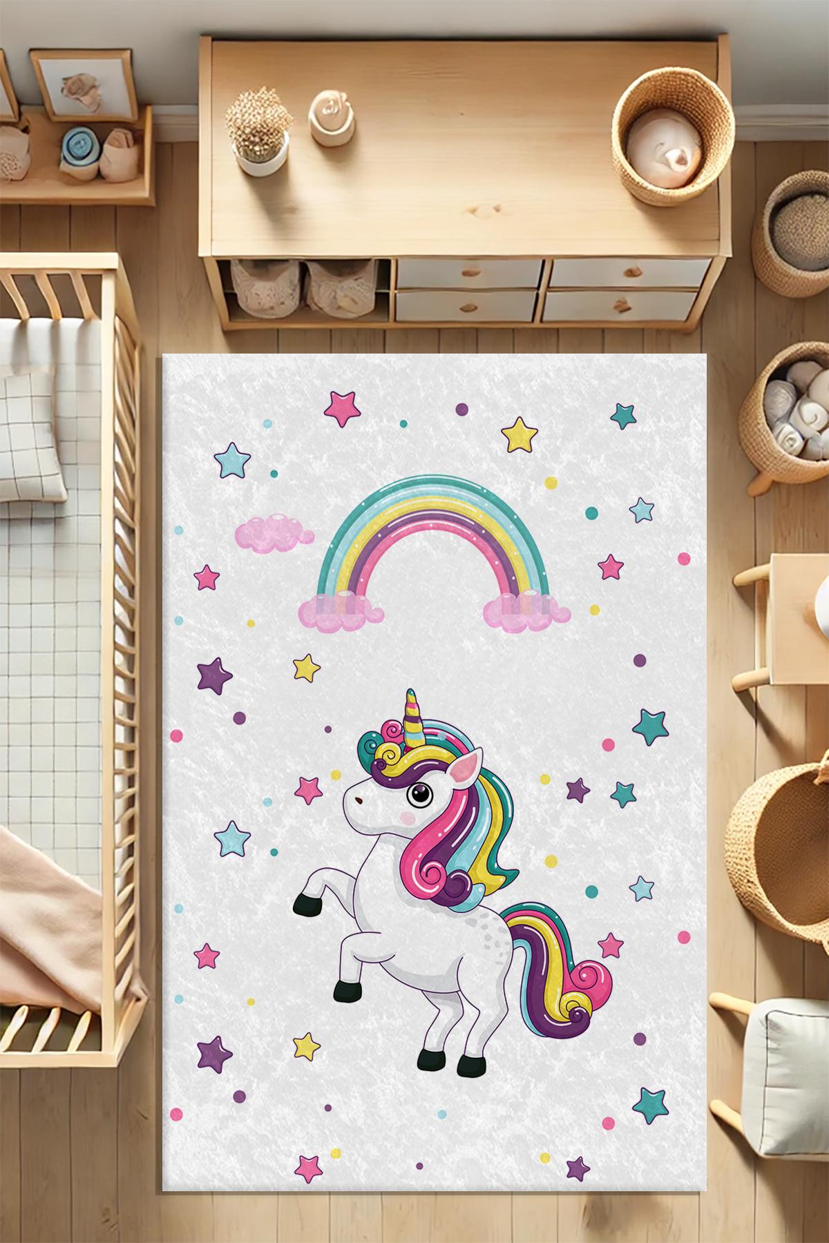 Dot Taban Gökkuşaklı Unicorn Çocuk Odası Halısı EPH120