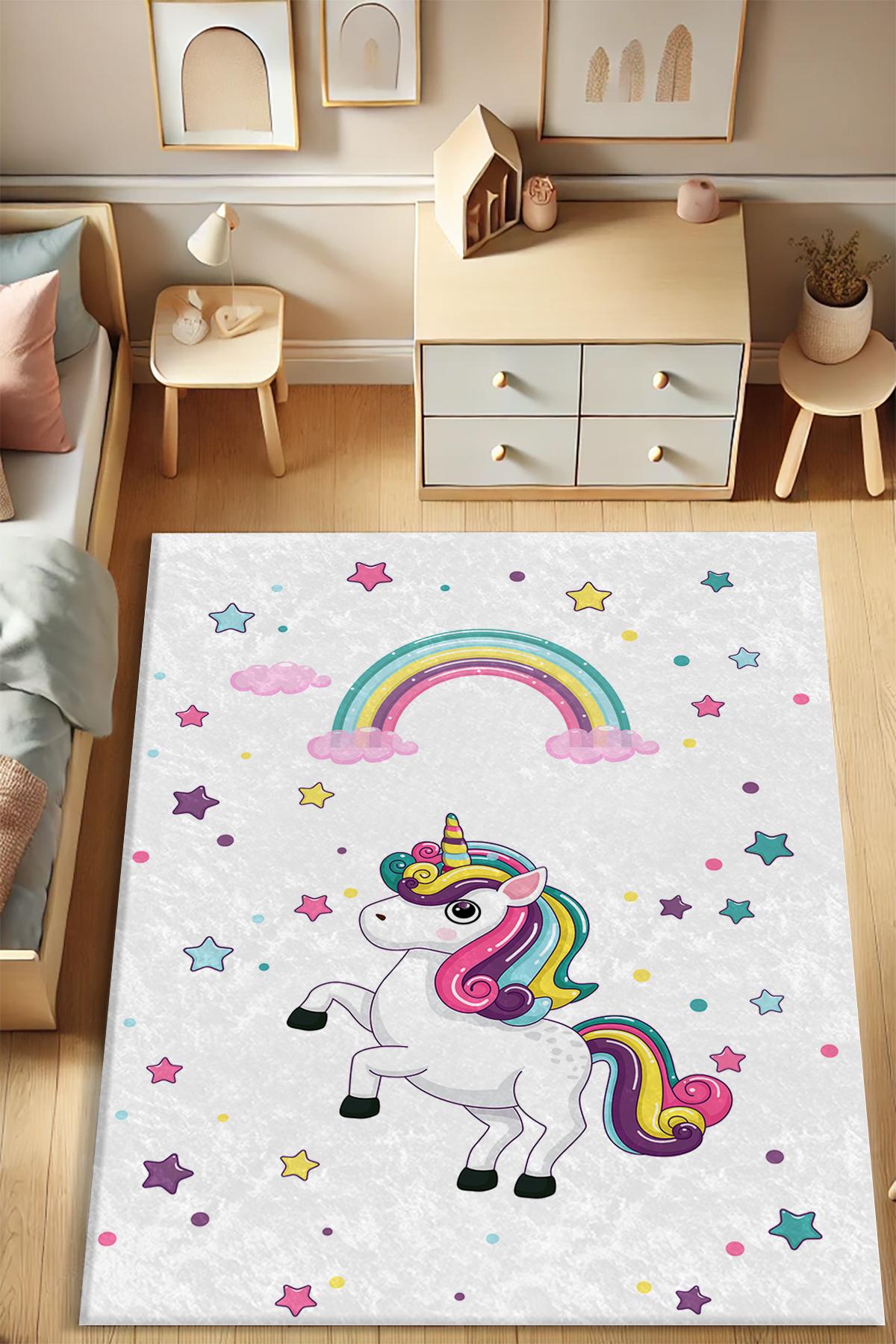 Dot Taban Gökkuşaklı Unicorn Çocuk Odası Halısı EPH120