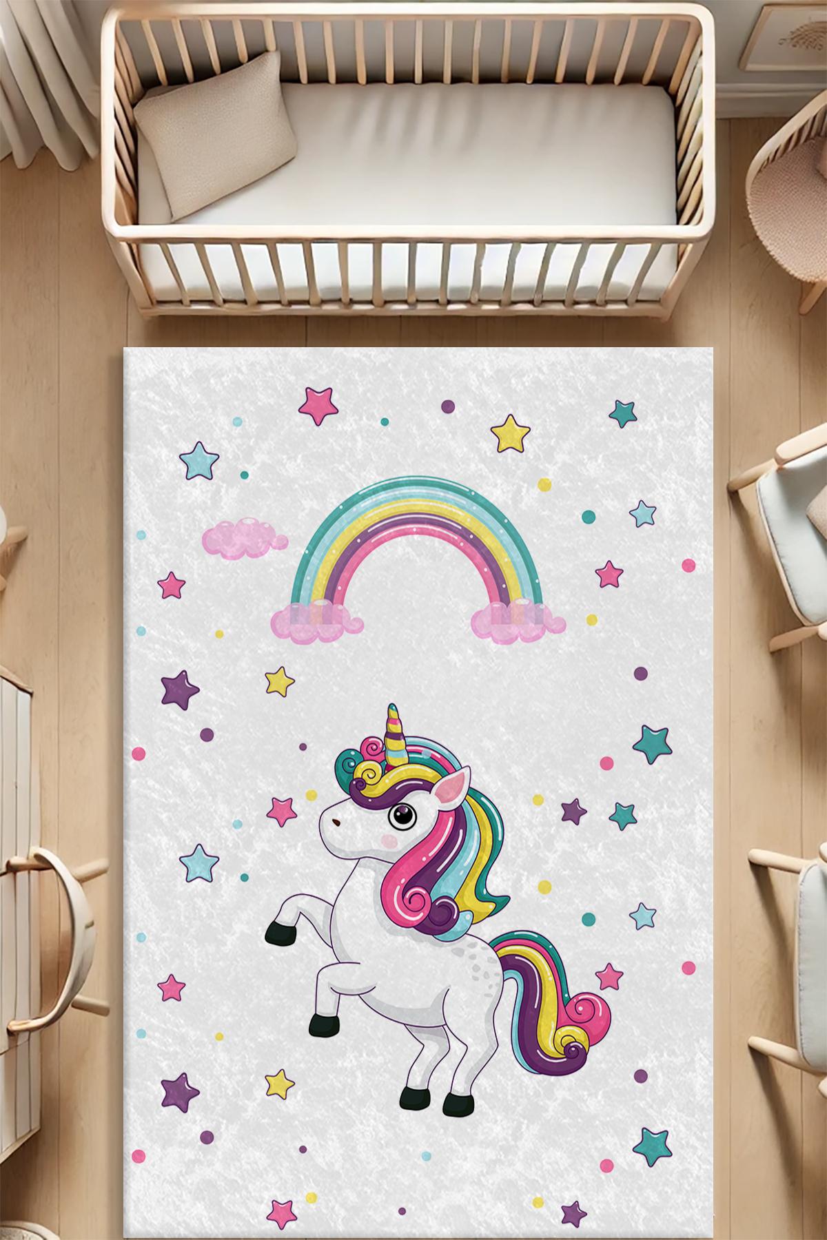 Dot Taban Gökkuşaklı Unicorn Çocuk Odası Halısı EPH120