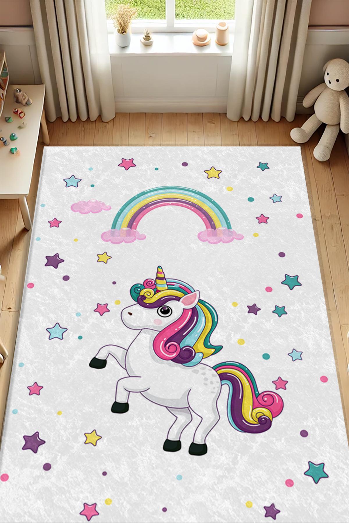Dot Taban Gökkuşaklı Unicorn Çocuk Odası Halısı EPH120