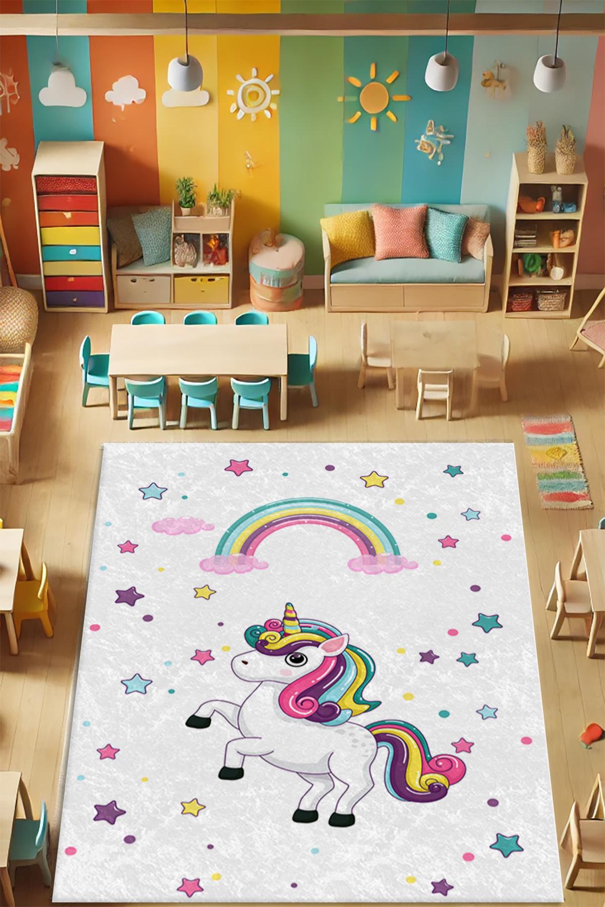 Dot Taban Gökkuşaklı Unicorn Çocuk Odası Halısı EPH120