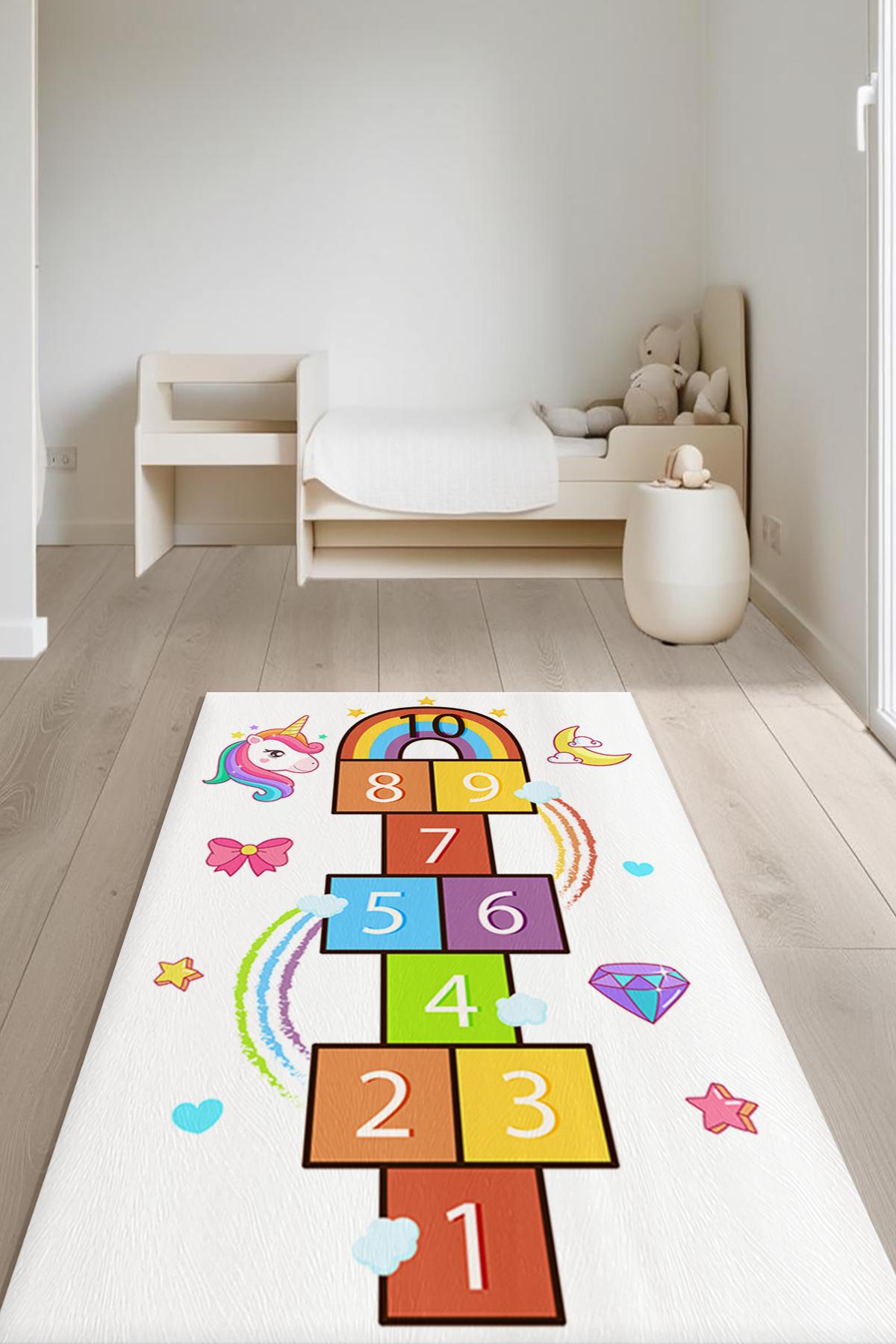Unicornlu%20Seksekli%20Çocuk%20Odası%20Halısı%20EPH126