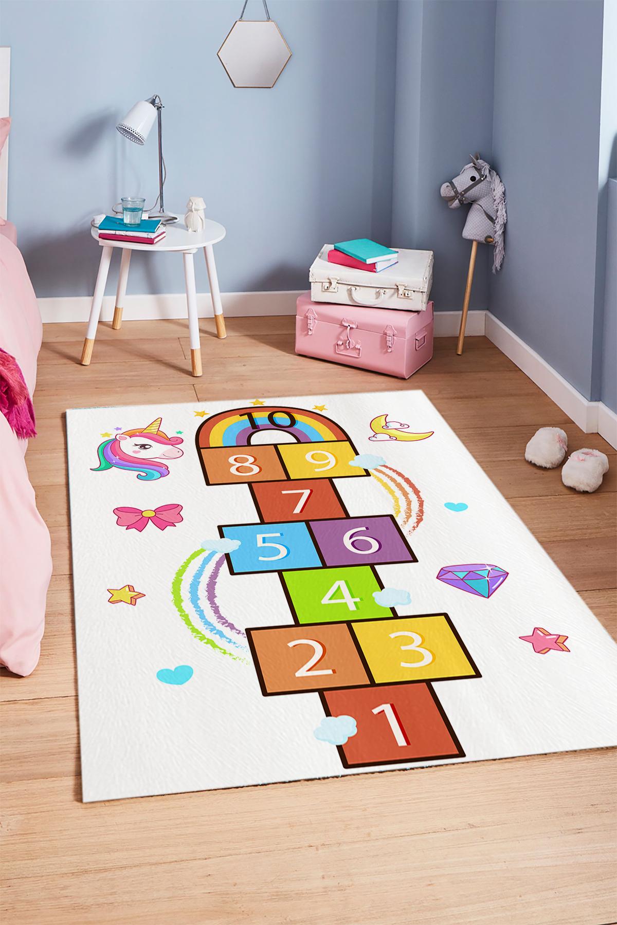 Unicornlu%20Seksekli%20Çocuk%20Odası%20Halısı%20EPH126
