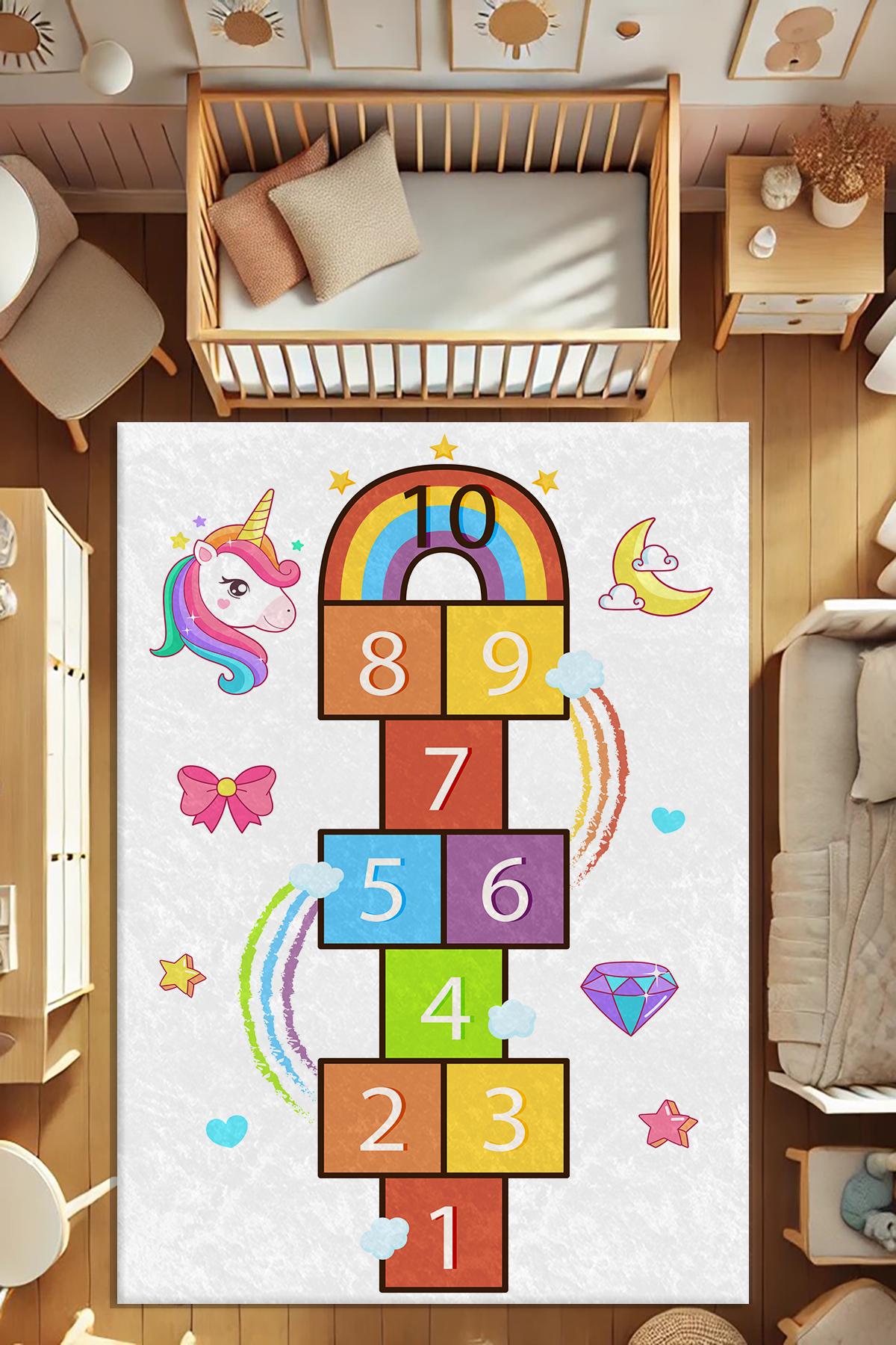 Dot Taban Unicornlu Seksekli Çocuk Odası Halısı EPH126