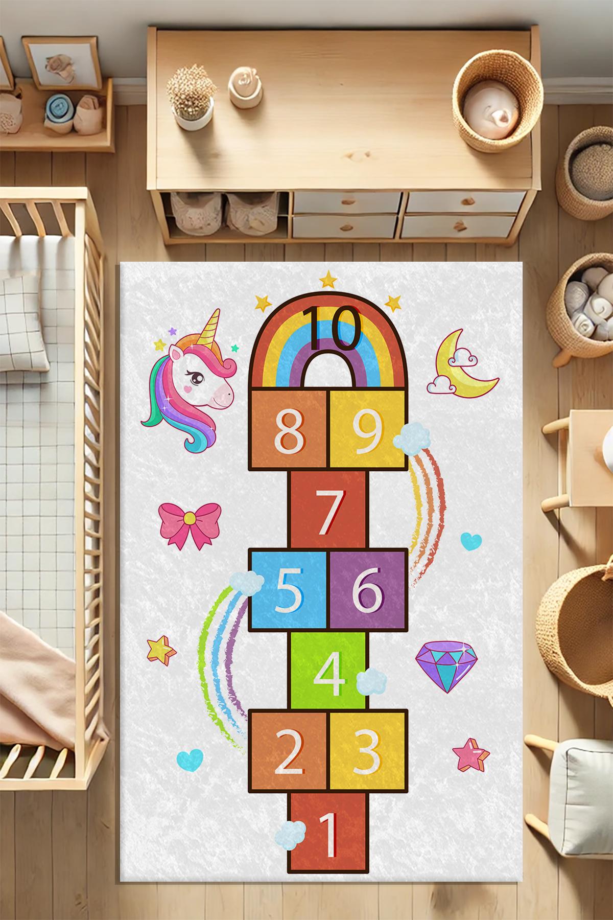 Dot Taban Unicornlu Seksekli Çocuk Odası Halısı EPH126