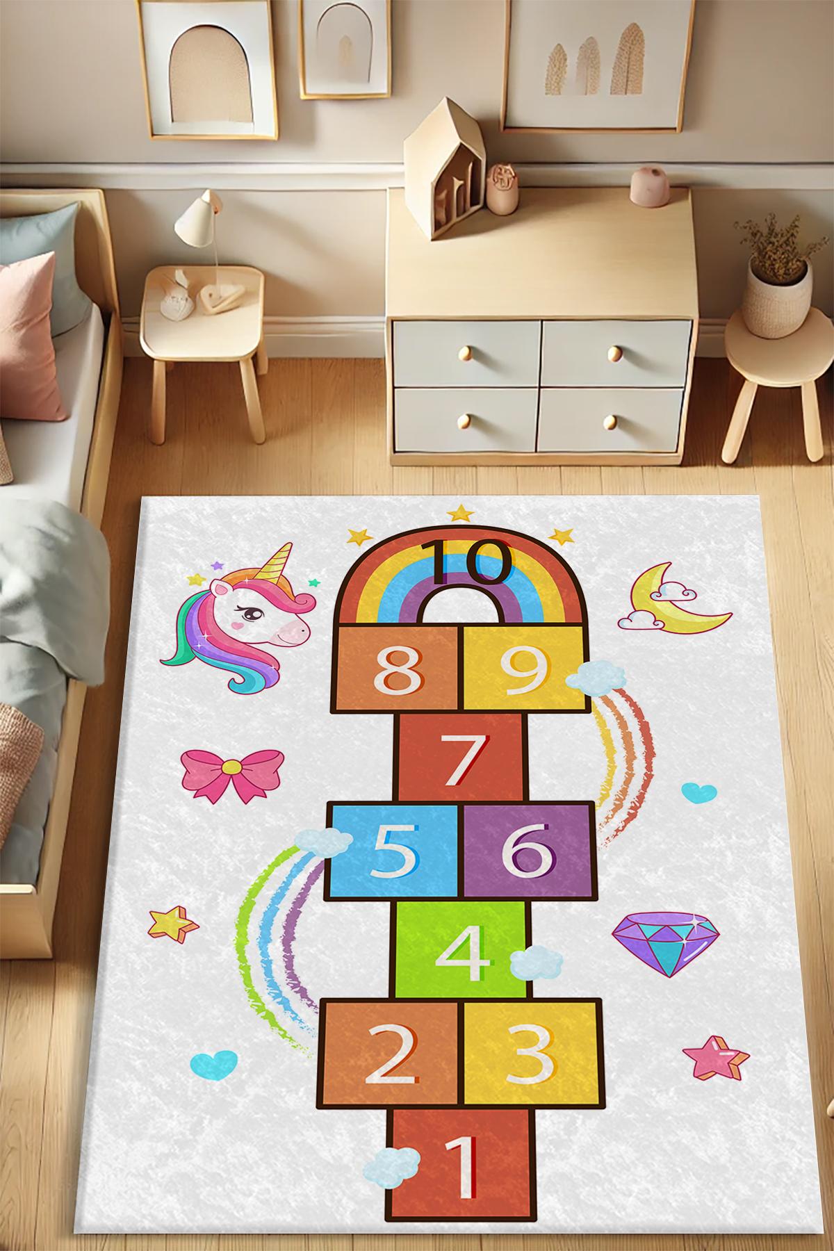 Dot Taban Unicornlu Seksekli Çocuk Odası Halısı EPH126