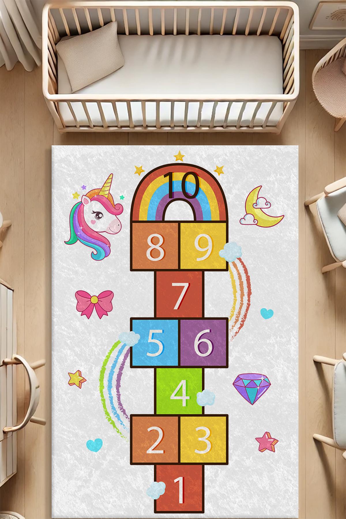 Dot Taban Unicornlu Seksekli Çocuk Odası Halısı EPH126