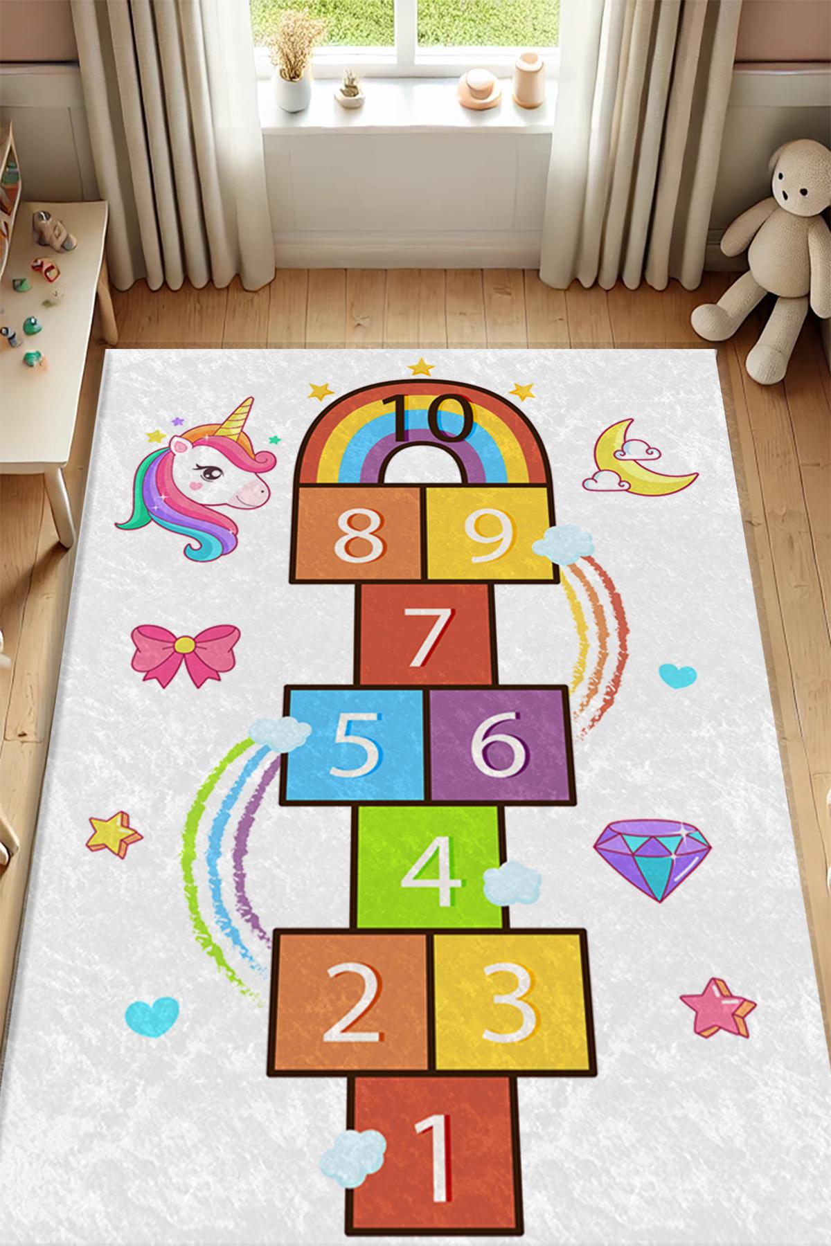 Dot Taban Unicornlu Seksekli Çocuk Odası Halısı EPH126