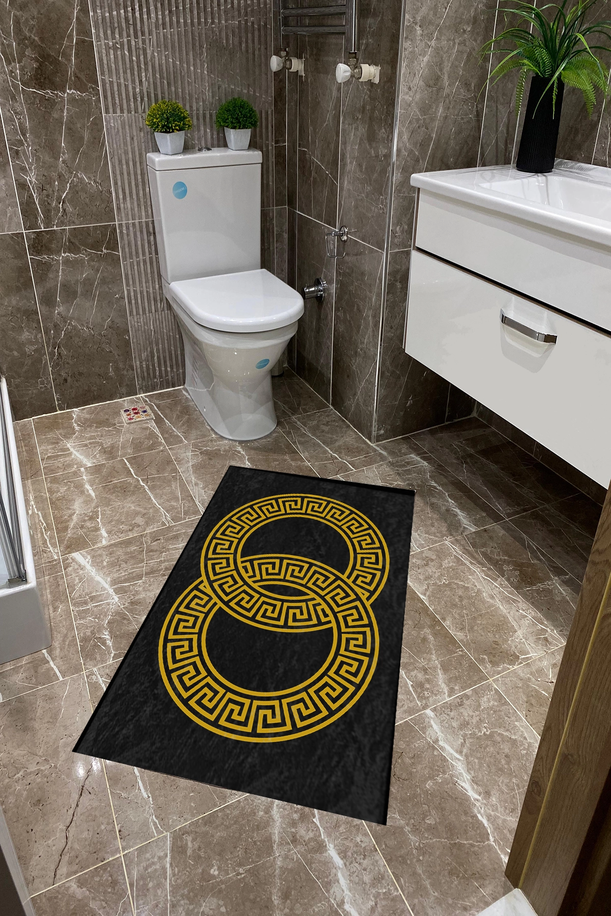 Siyah Zemin Gold Key Dot Taban İnce Klozet Takımı