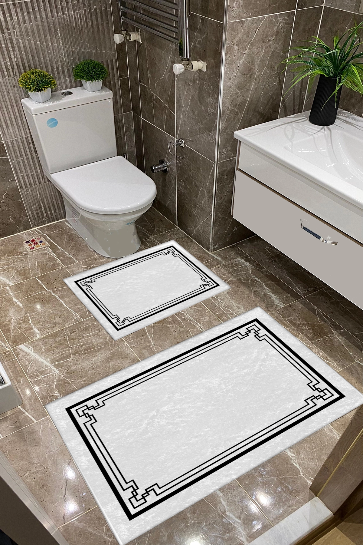 Beyaz Zemin Siyah Desenli Dot Taban İnce Klozet Takımı