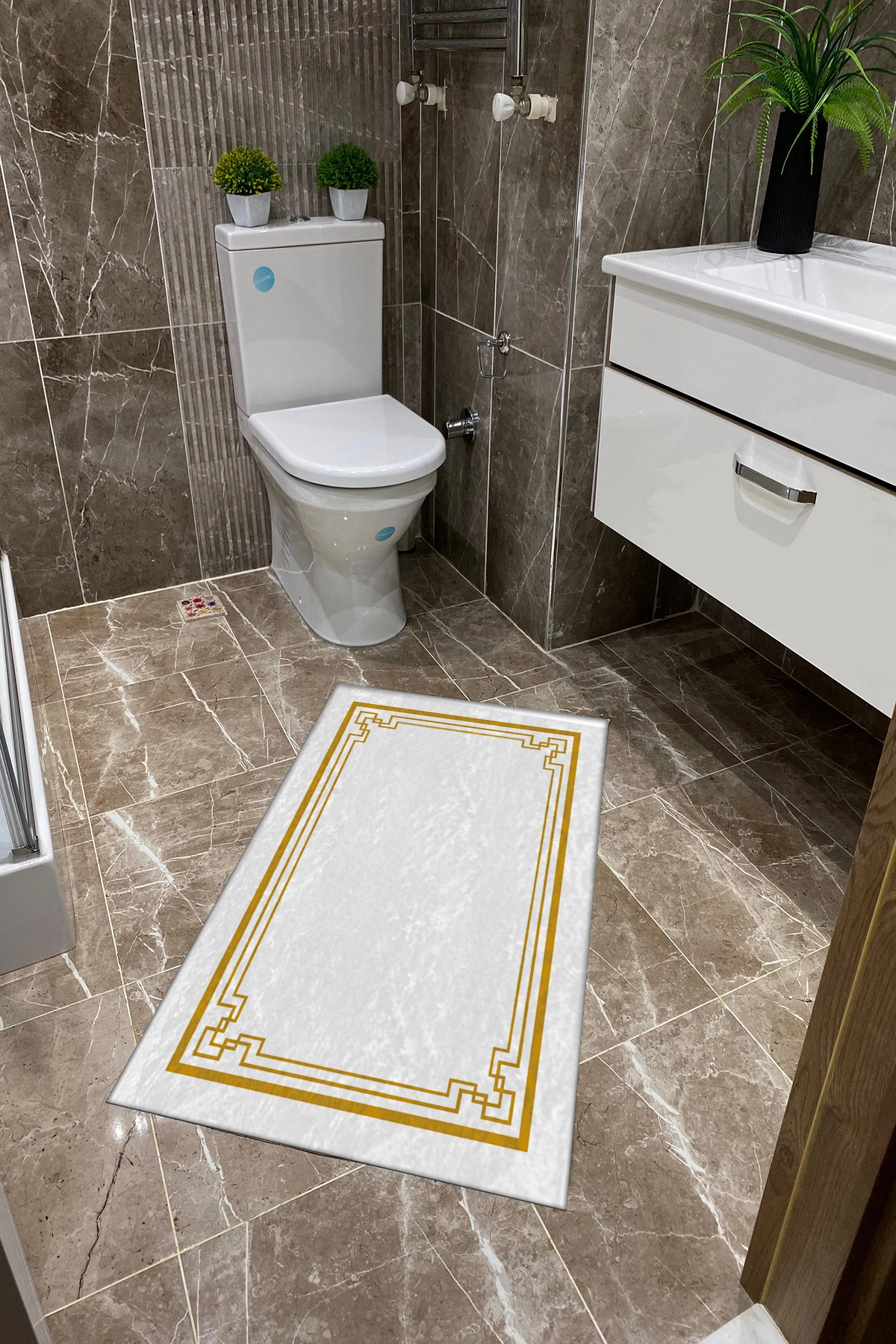 Beyaz Zemin Gold Desenli Dot Taban İnce Klozet Takımı