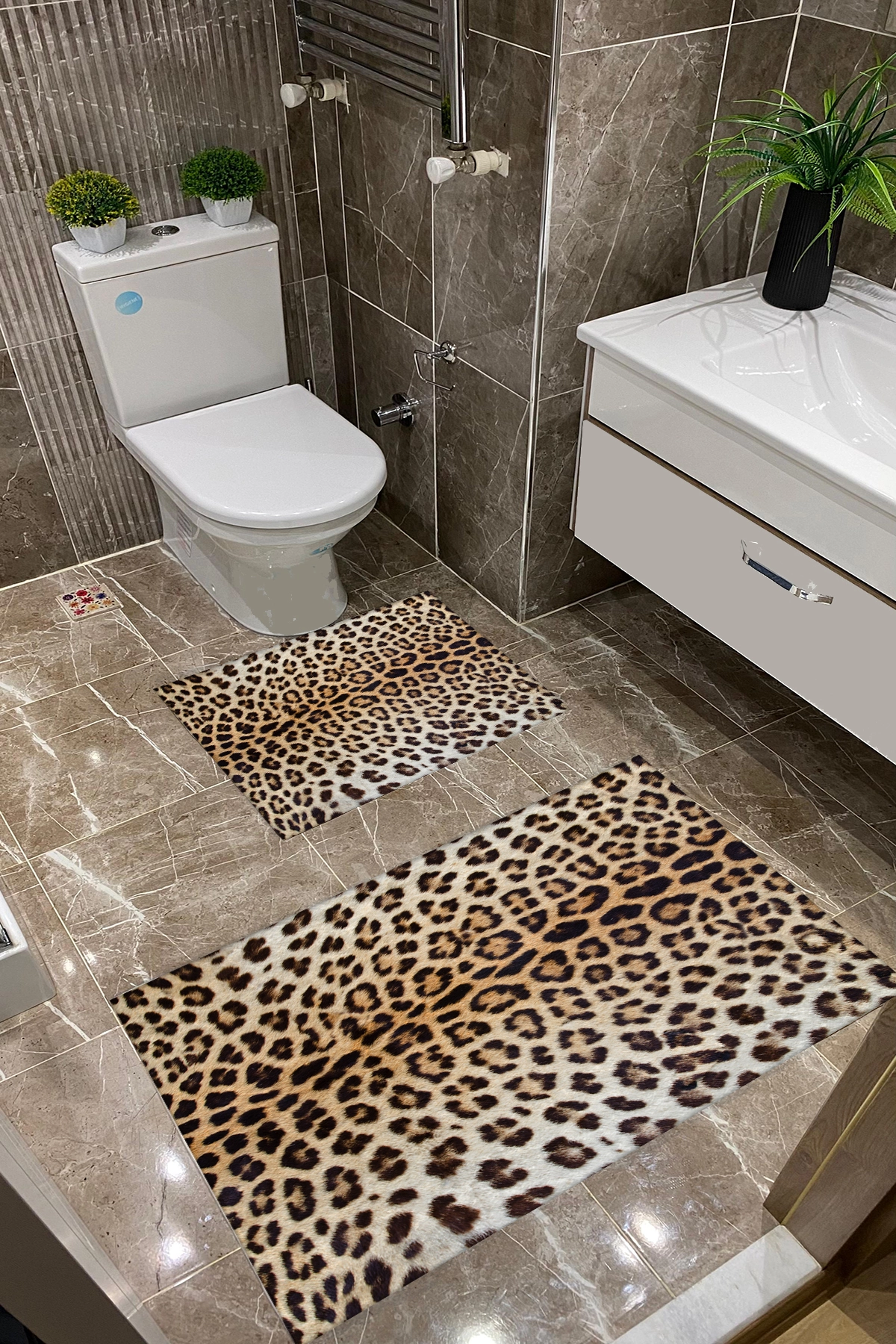 Leopar Desenli Dot Taban İnce Klozet Takımı