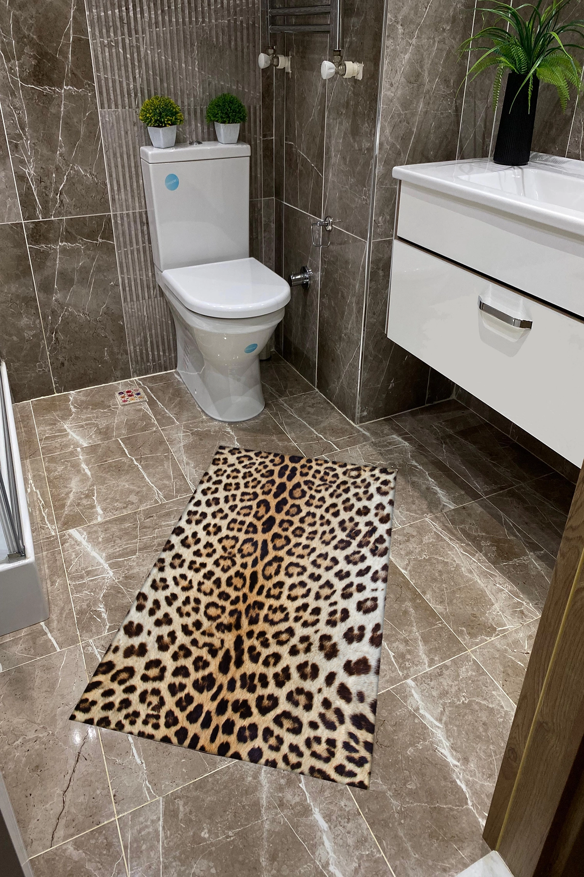 Leopar Desenli Dot Taban İnce Klozet Takımı