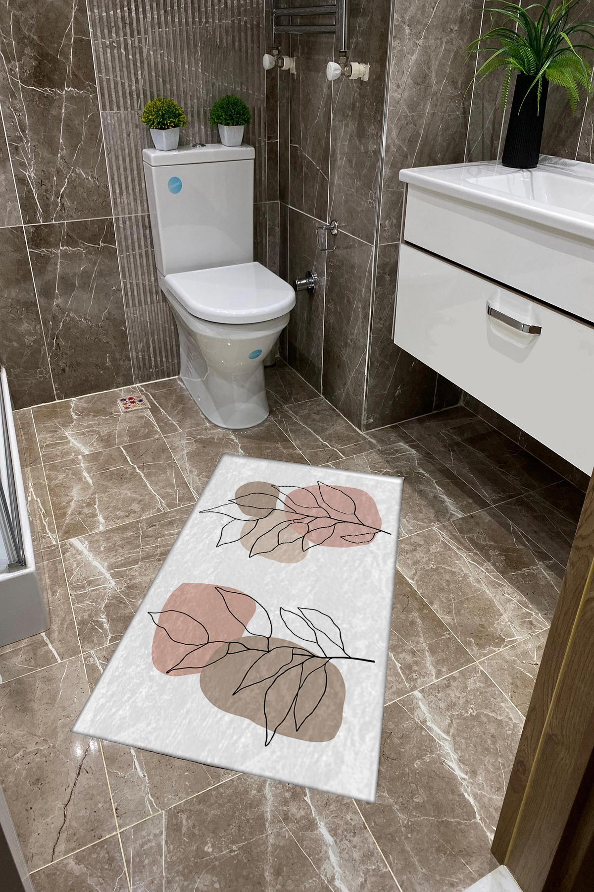 Beyaz Zemin Pastel Çiçekli Dot Taban İnce Klozet Takımı