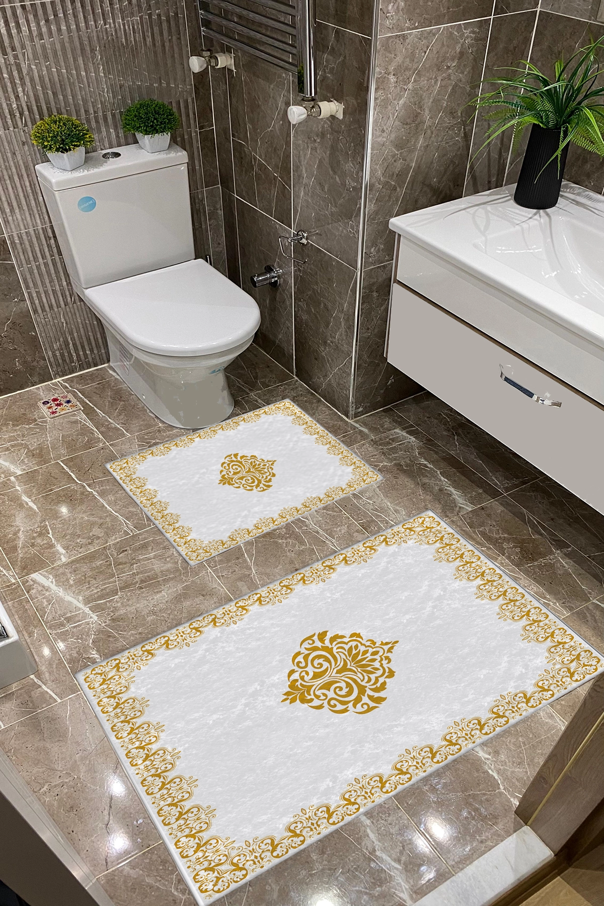 Damask Desen Dot Taban İnce Klozet Takımı