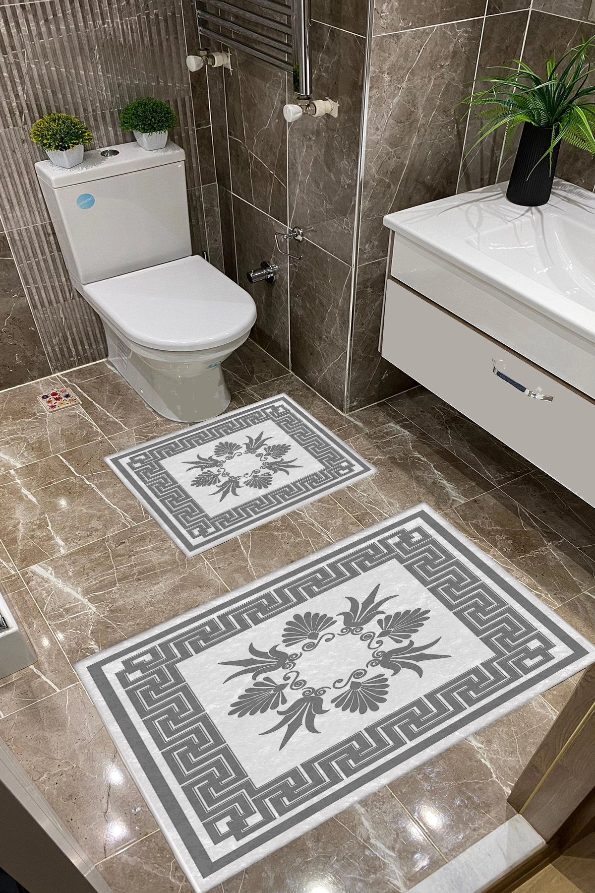 Gri Desenli Dot Taban İnce Klozet Takımı