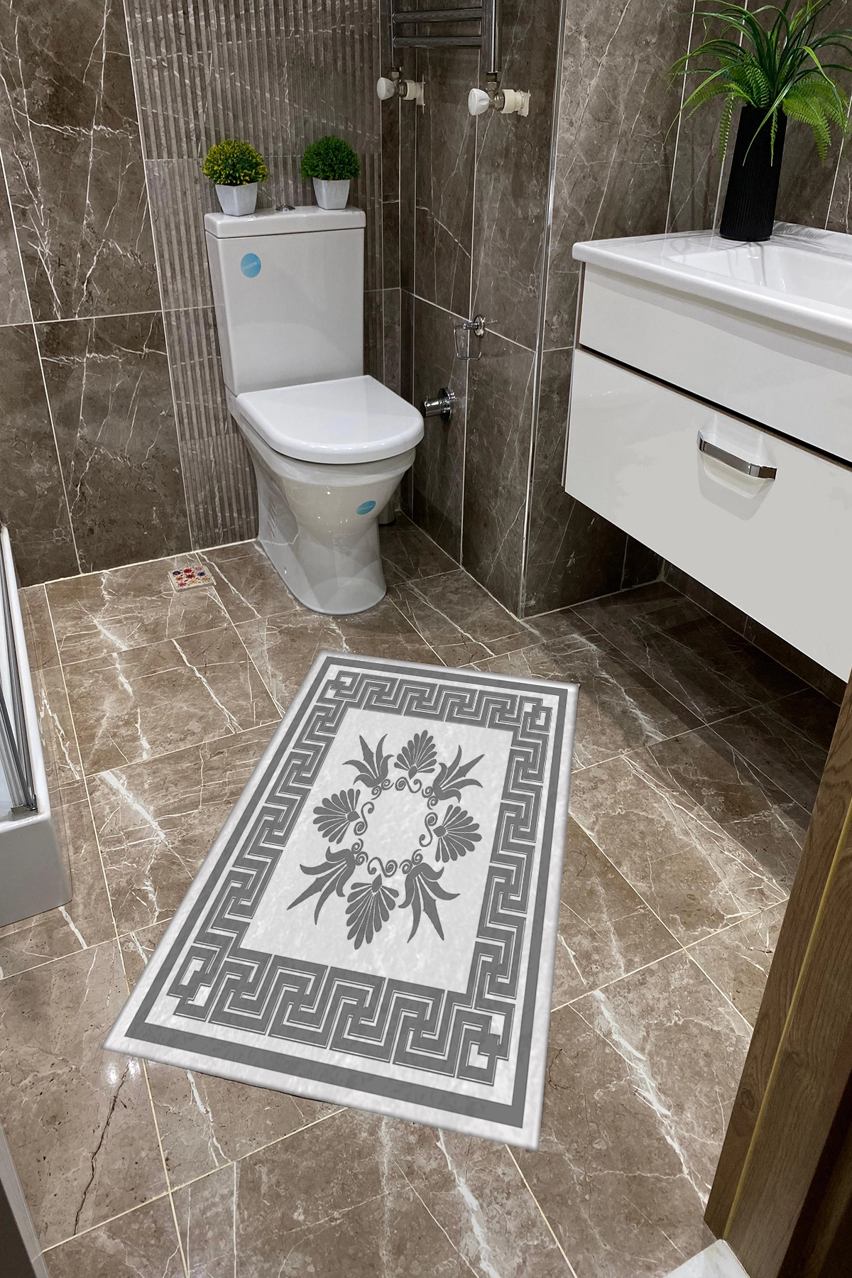 Gri Desenli Dot Taban İnce Klozet Takımı