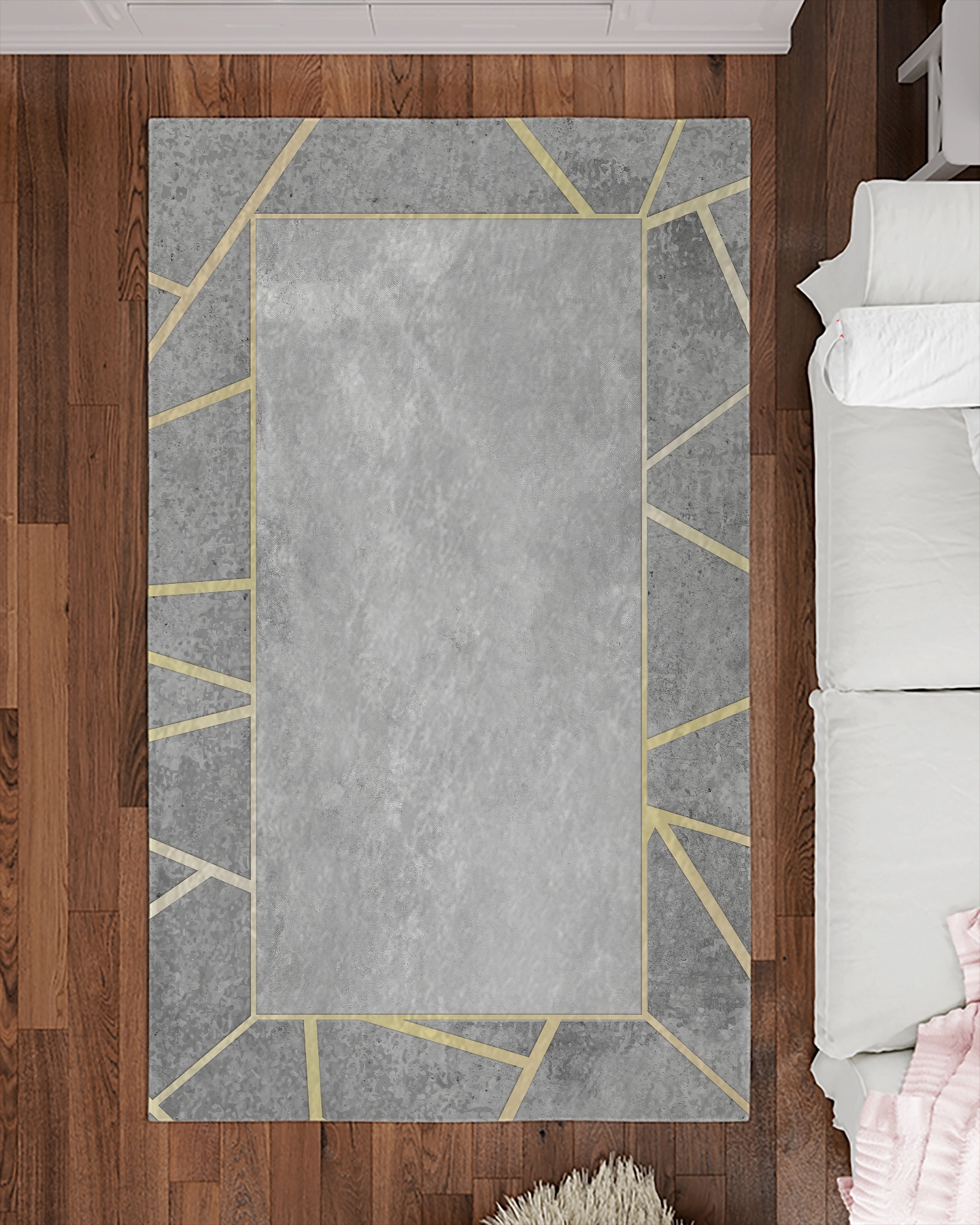 Gold Çizgili Modern Salon Halısı