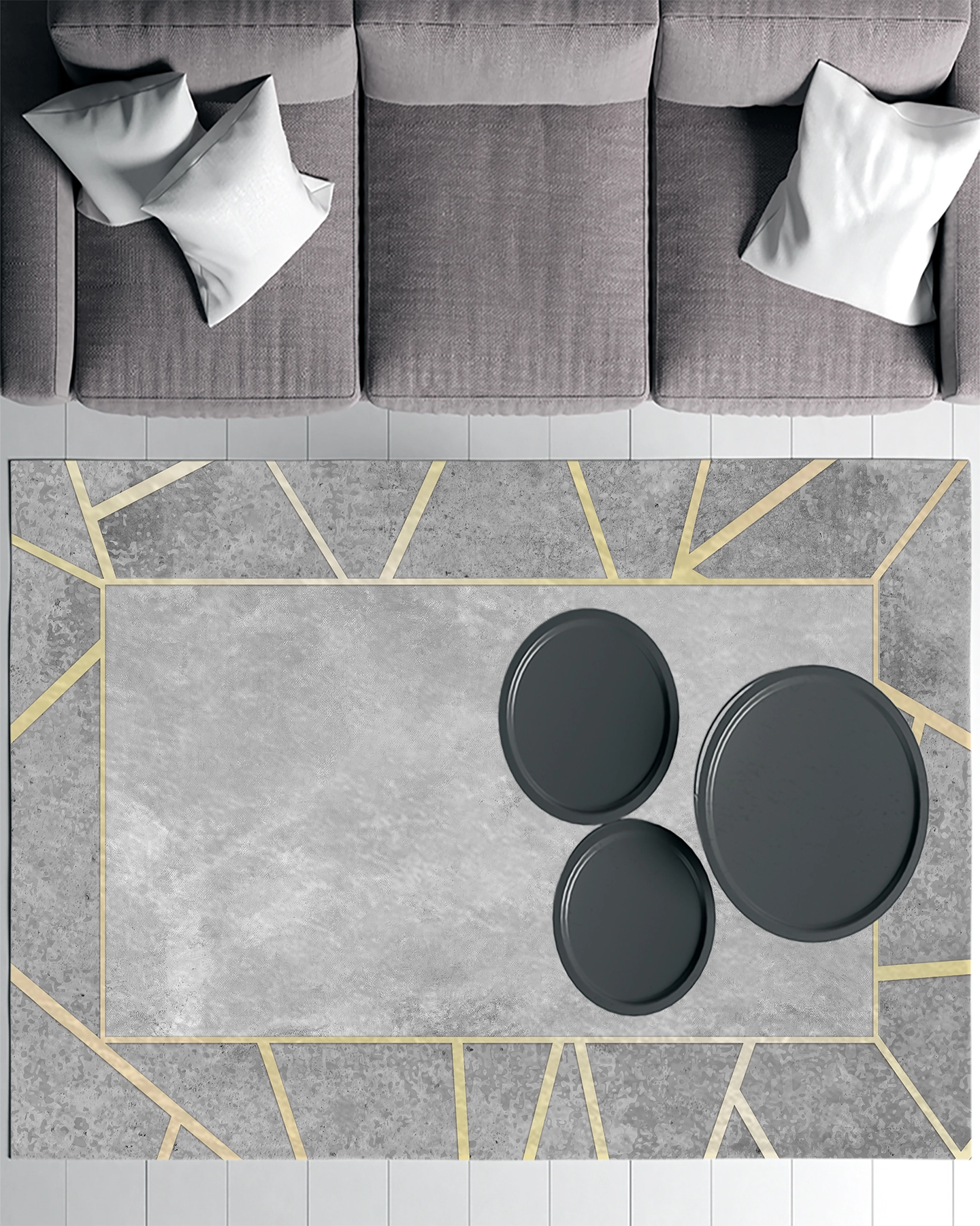 Gold Çizgili Modern Salon Halısı