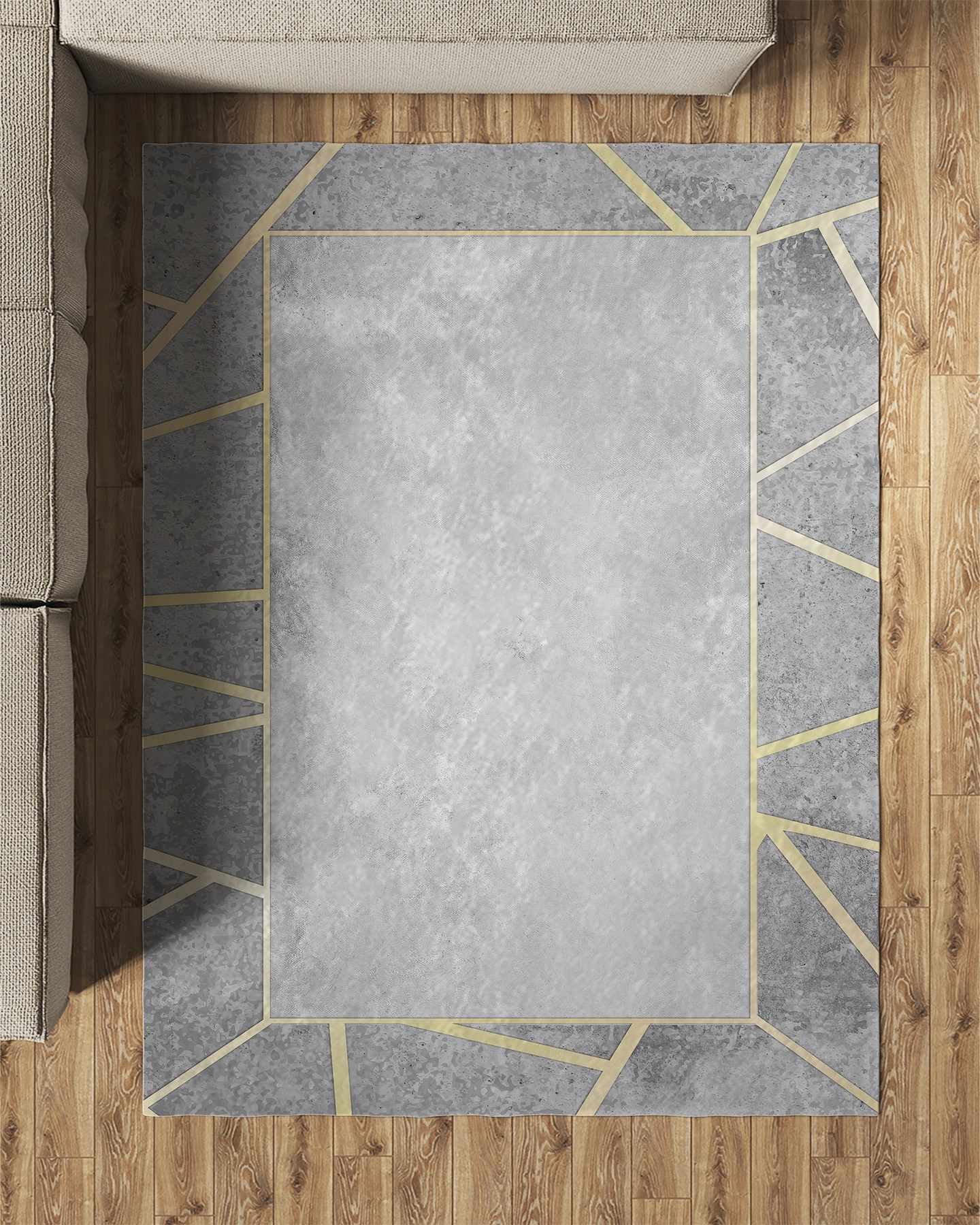 Gold Çizgili Modern Salon Halısı