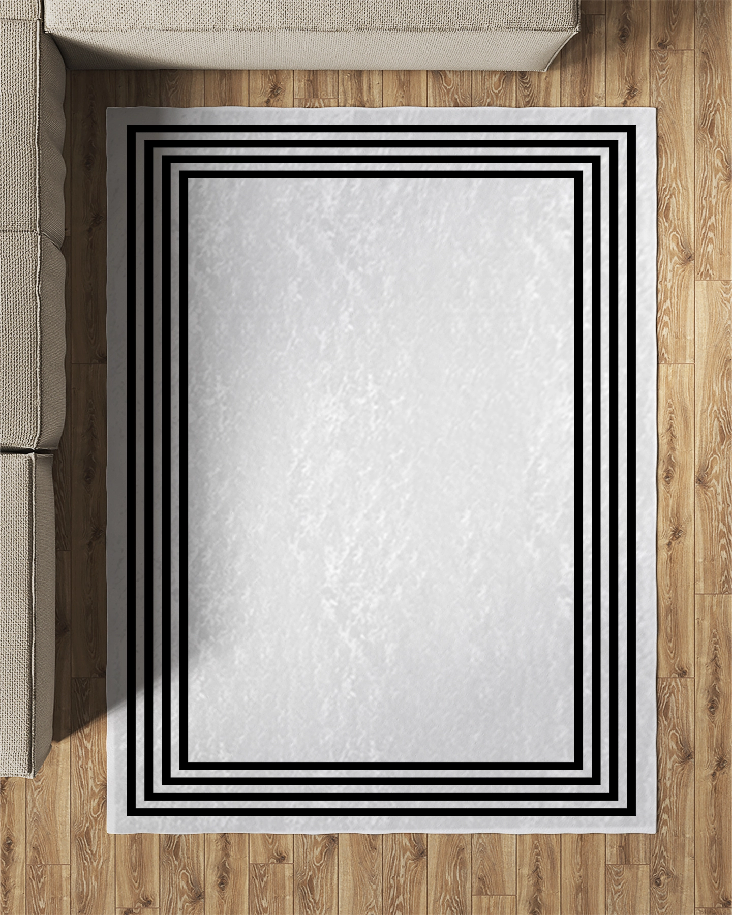 Beyaz Zemin Siyah Çerçeveli Modern Salon Halısı