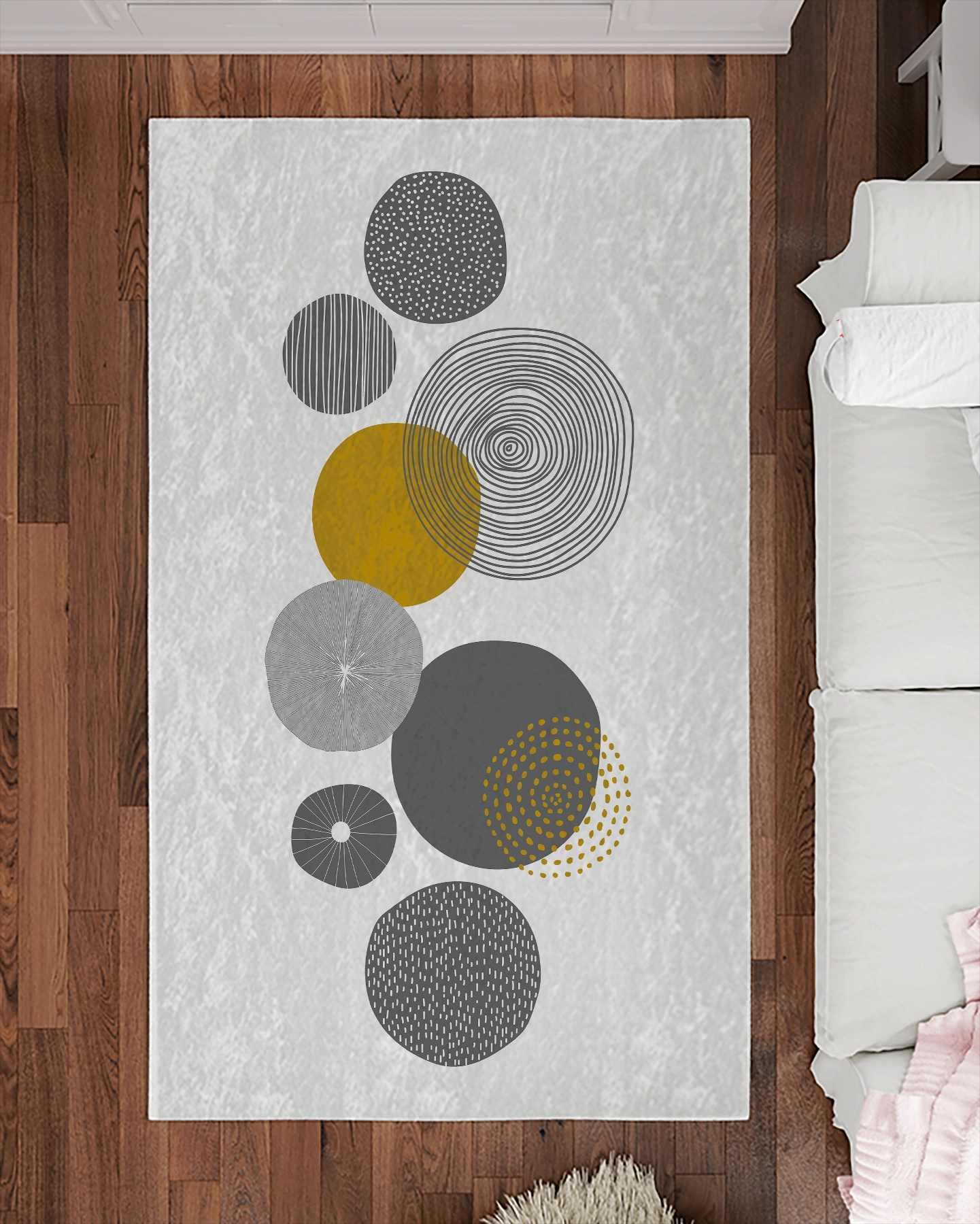 Yuvarlak Bohem Şekiller Modern Salon Halısı