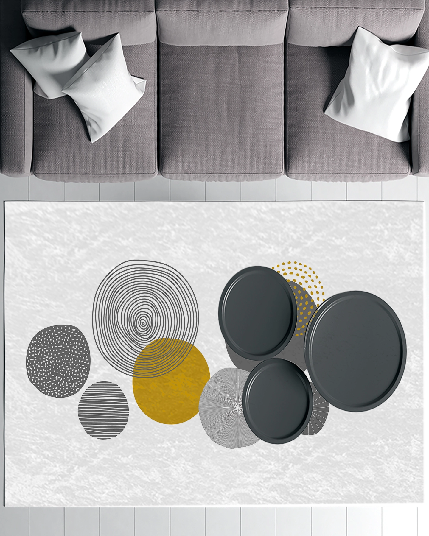 Yuvarlak Bohem Şekiller Modern Salon Halısı