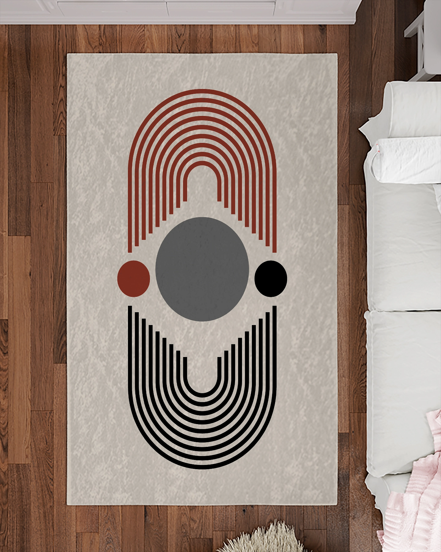 Bej Zemin Bohem Şekiller Modern Salon Halısı