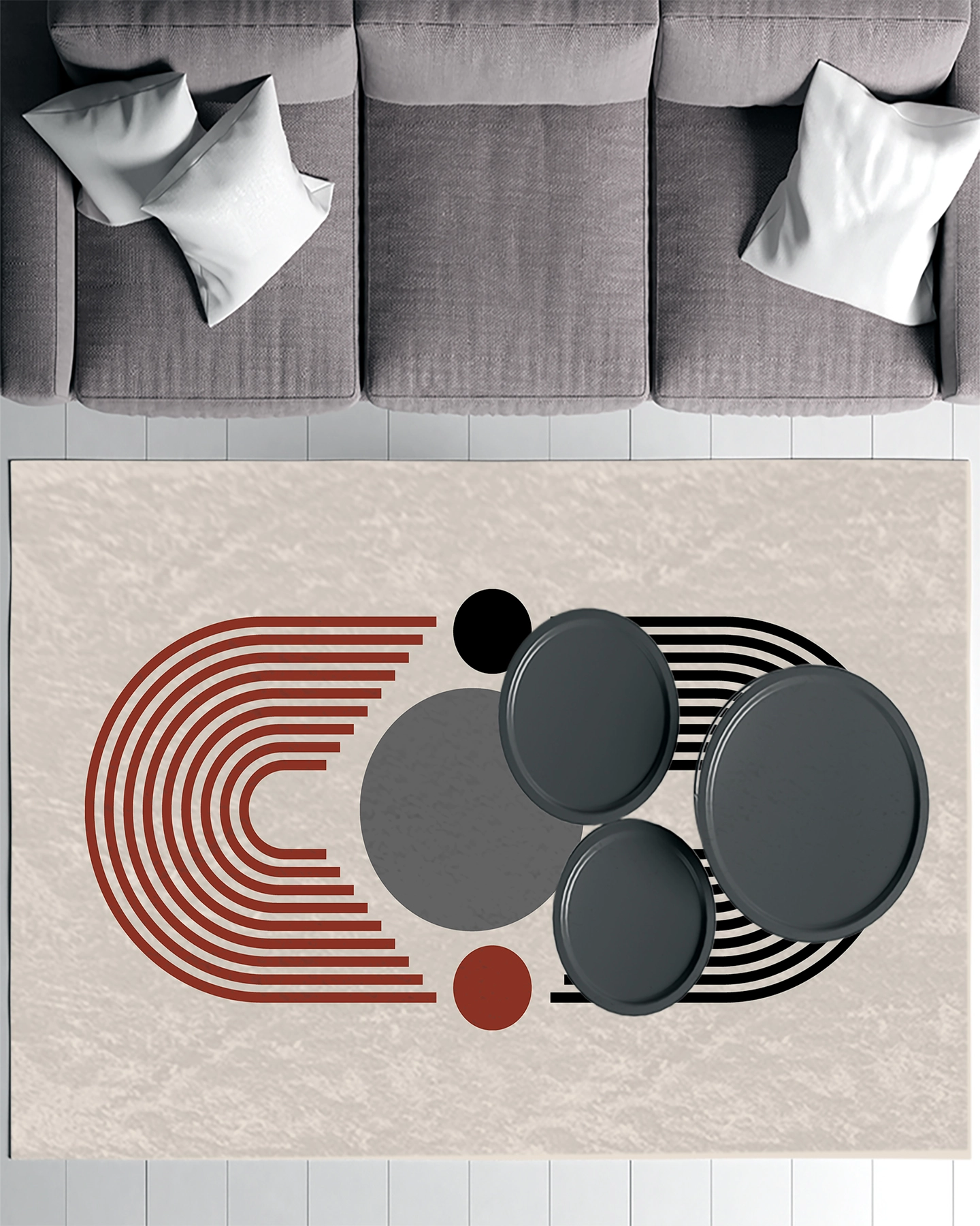 Bej Zemin Bohem Şekiller Modern Salon Halısı