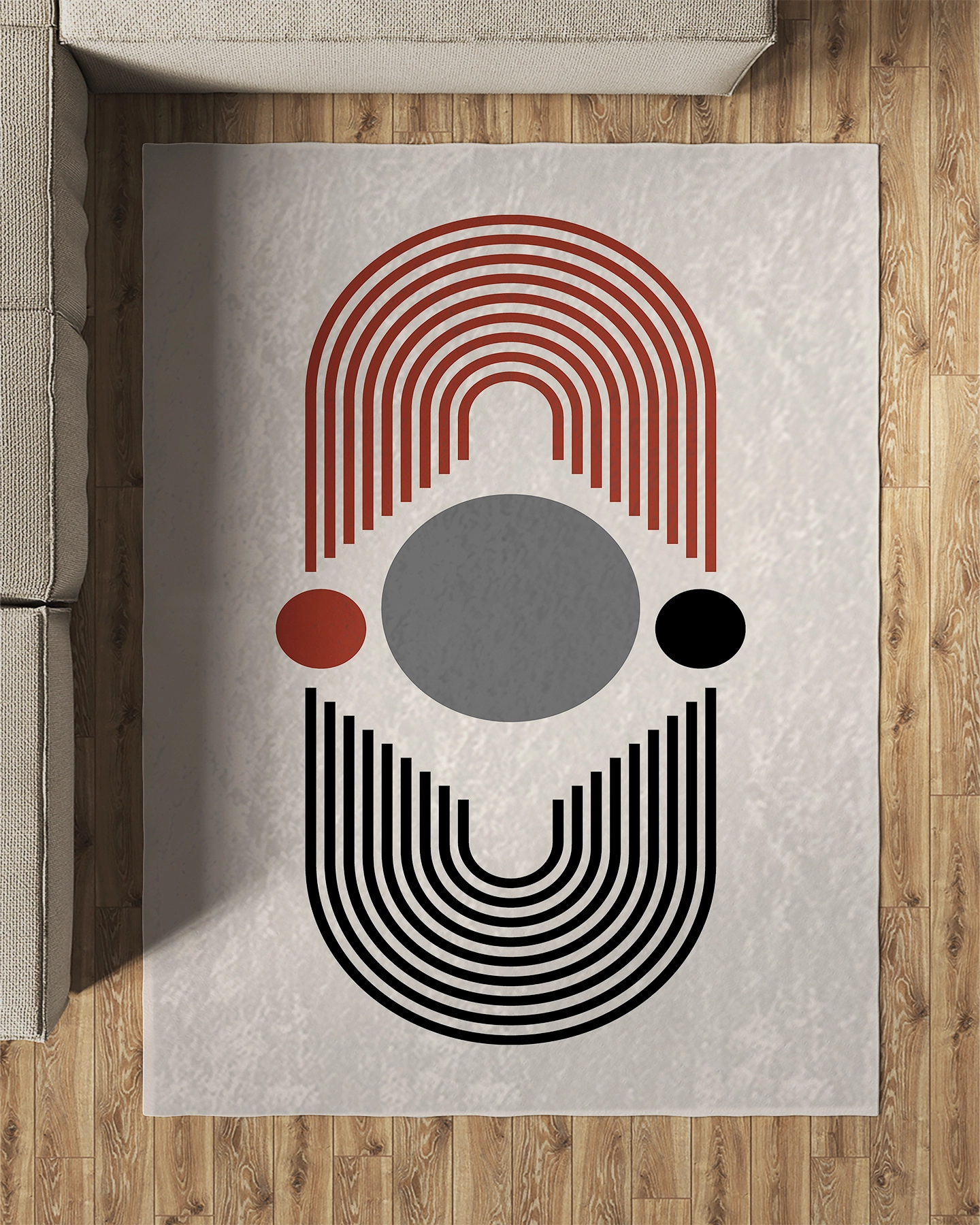 Bej Zemin Bohem Şekiller Modern Salon Halısı