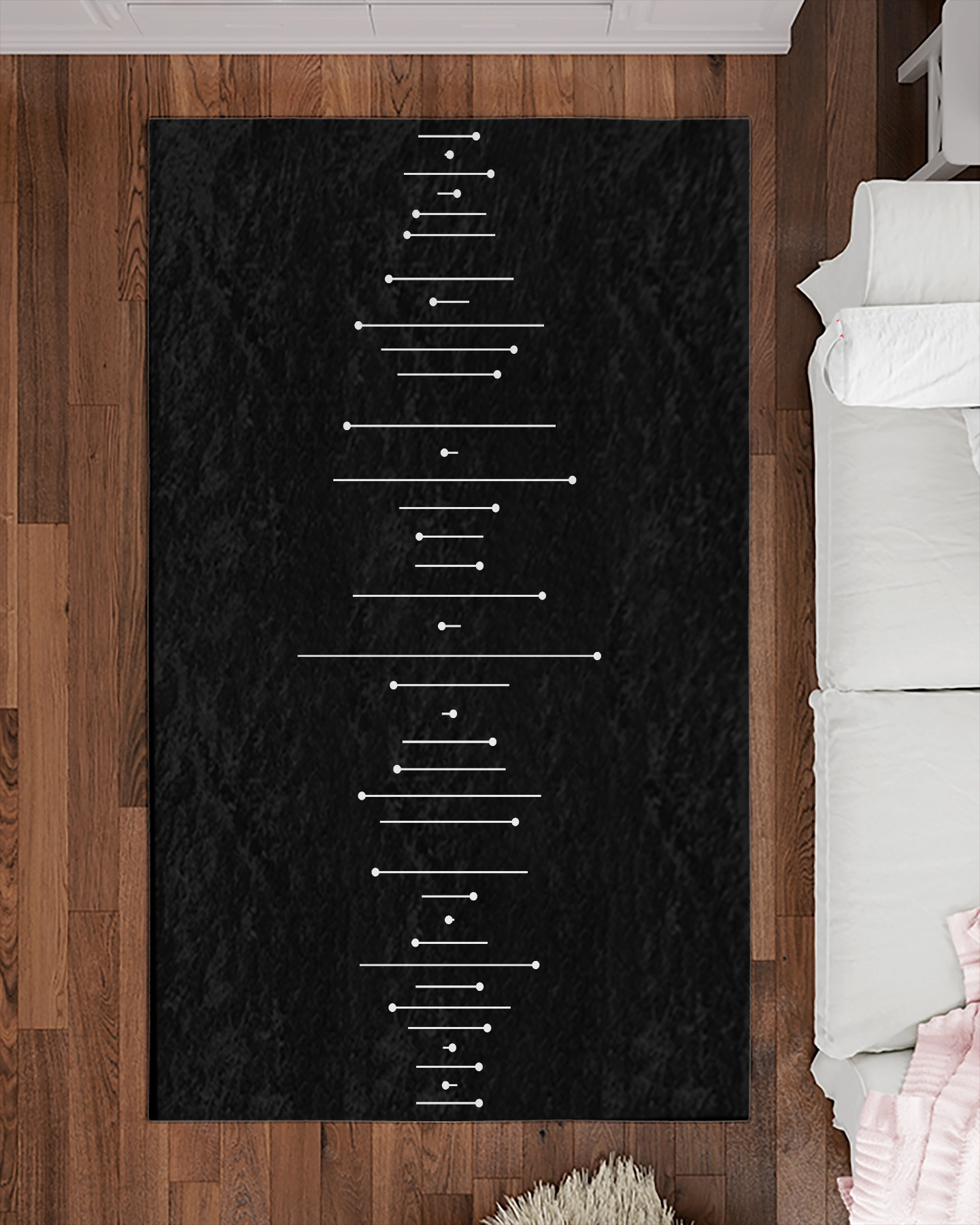 Siyah Zemin Beyaz Çizgili Modern Salon Halısı