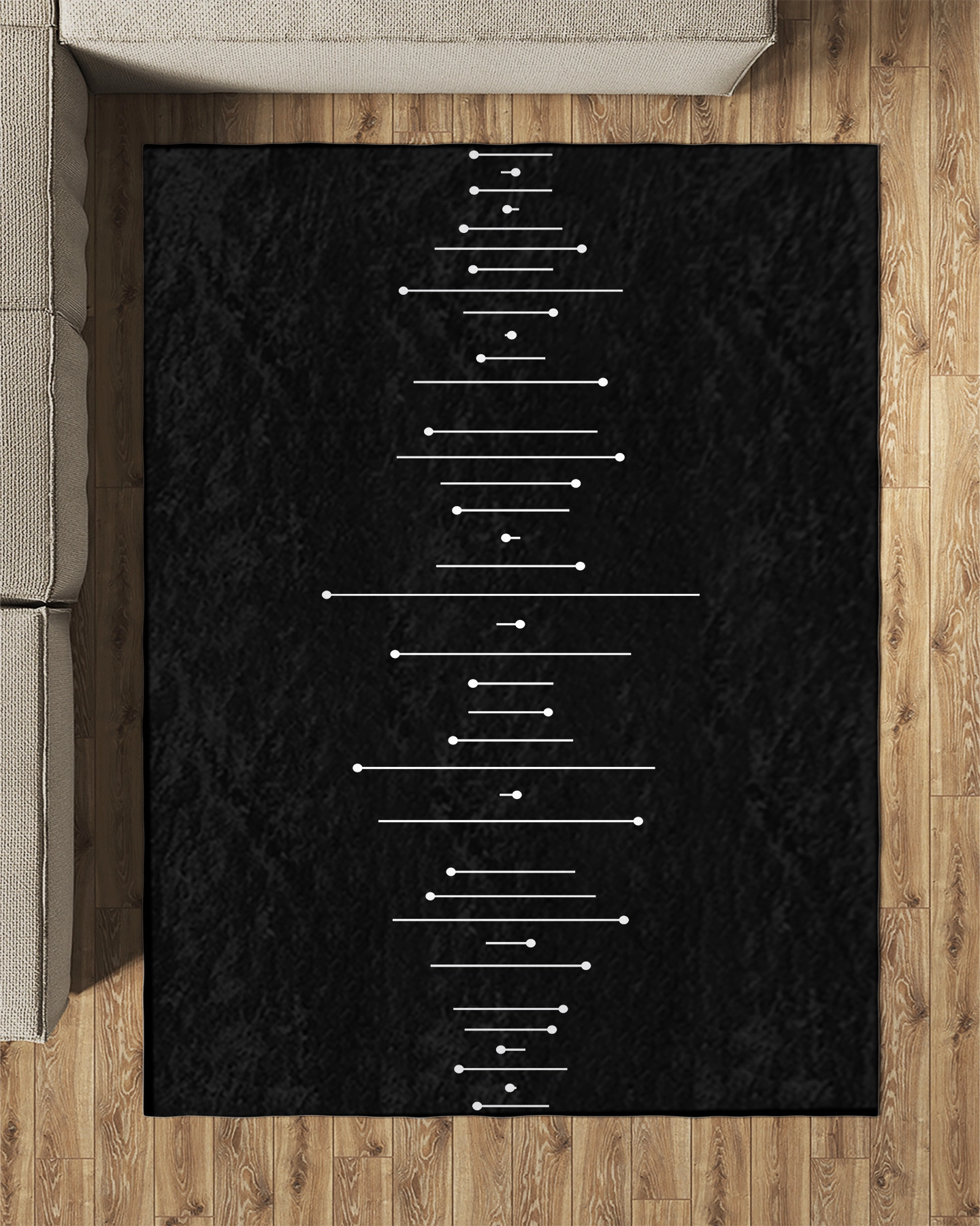 Siyah Zemin Beyaz Çizgili Modern Salon Halısı