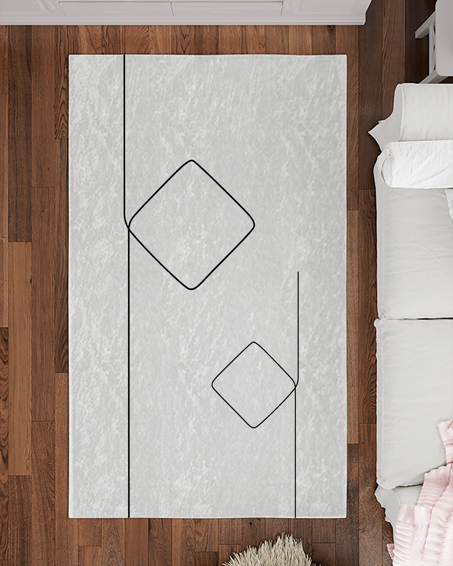 Beyaz Zemin Siyah Çizgili Modern Salon Halısı