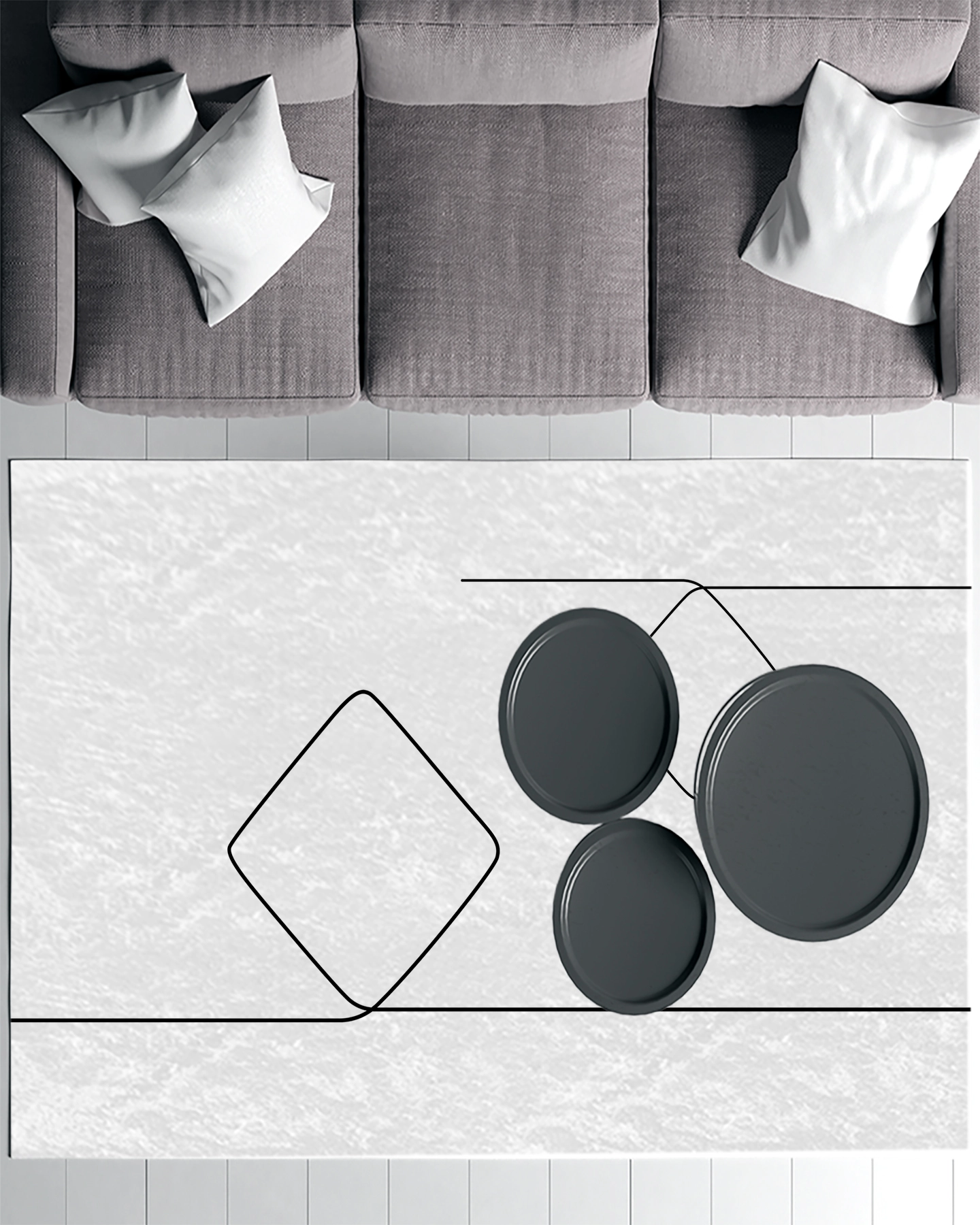 Beyaz Zemin Siyah Çizgili Modern Salon Halısı