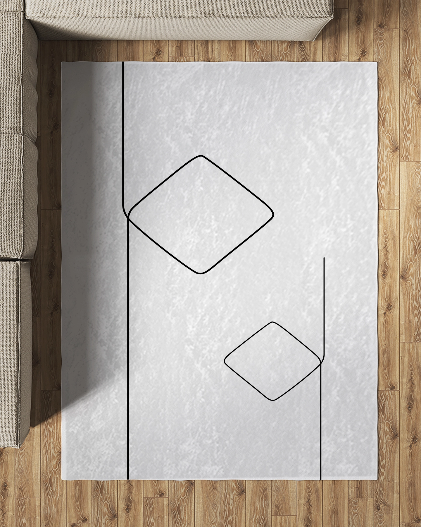 Beyaz Zemin Siyah Çizgili Modern Salon Halısı