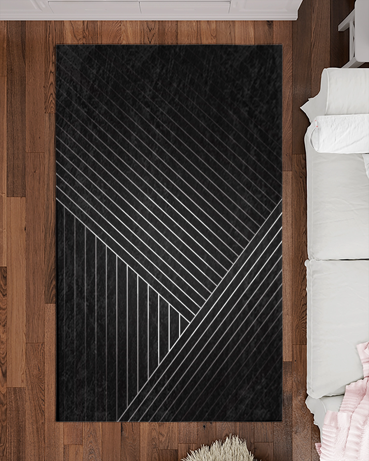 Siyah Zemin Çizgili Modern Salon Halısı