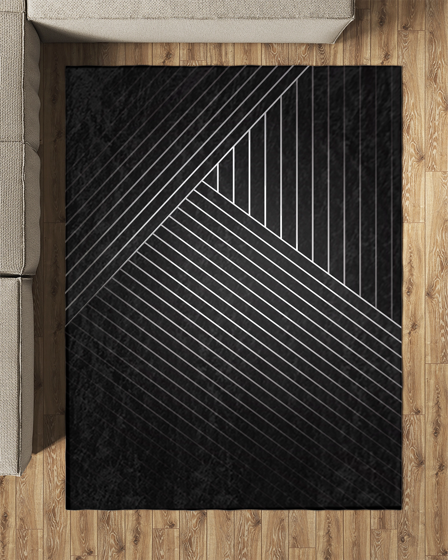 Siyah Zemin Çizgili Modern Salon Halısı