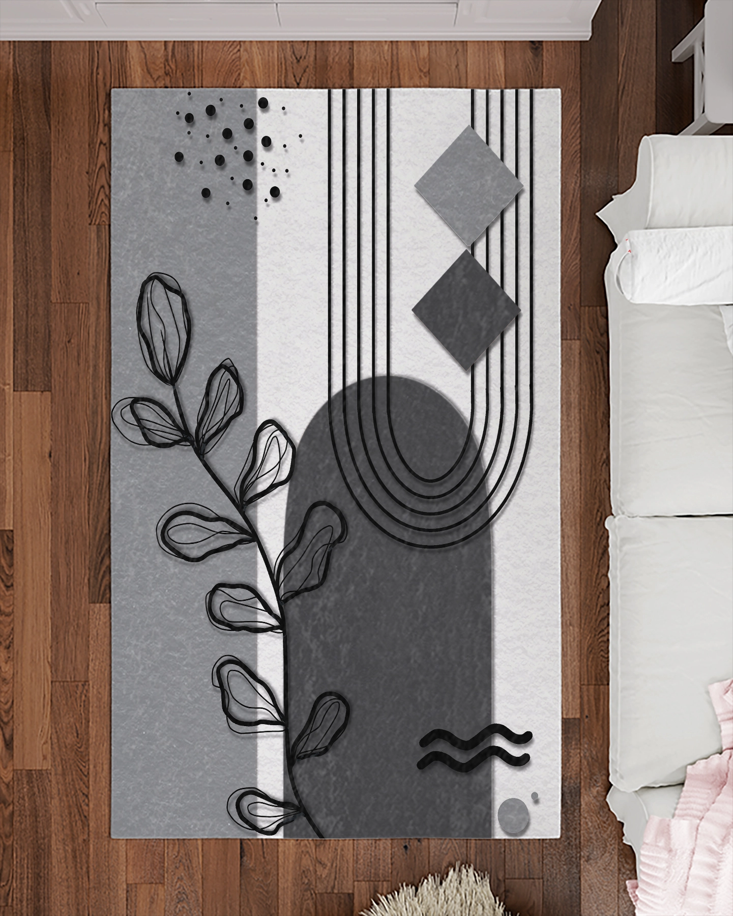 Bohem Şekilli Yapraklı Modern Salon Halısı