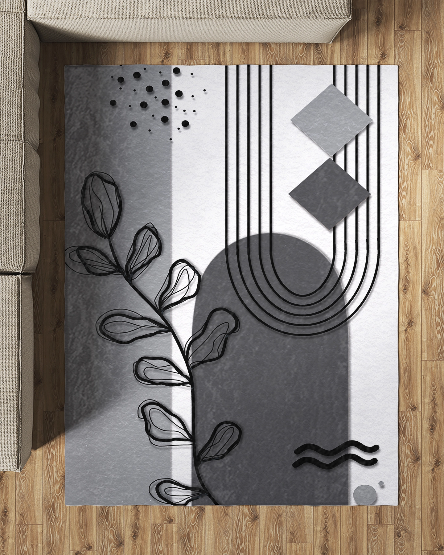 Bohem Şekilli Yapraklı Modern Salon Halısı