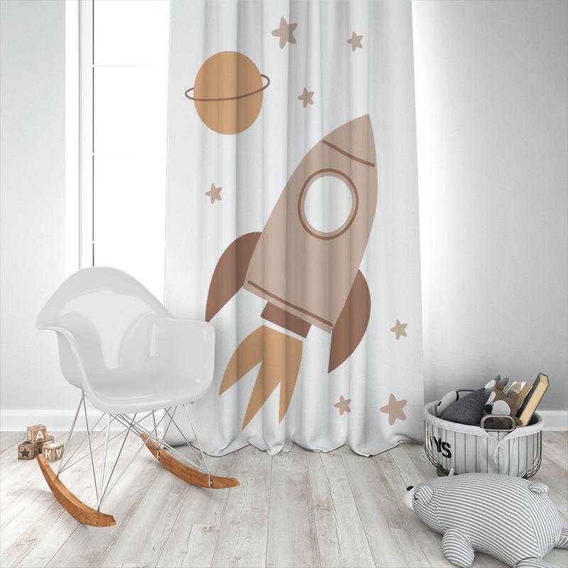 Roketli Yıldızlı Gezegenli Çocuk Odası Halısı
