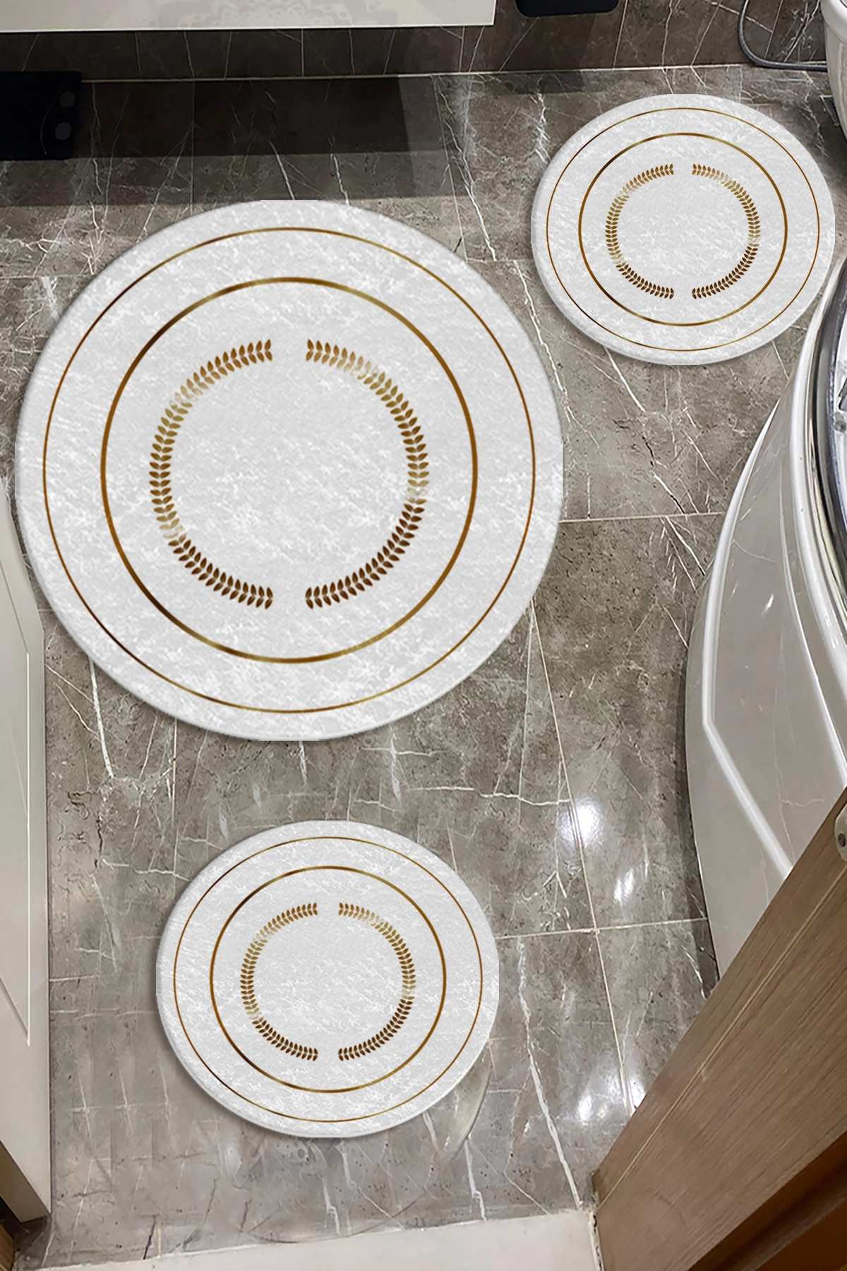 Gold Banyo Paspas Seti Dot Taban-Premium Serisi