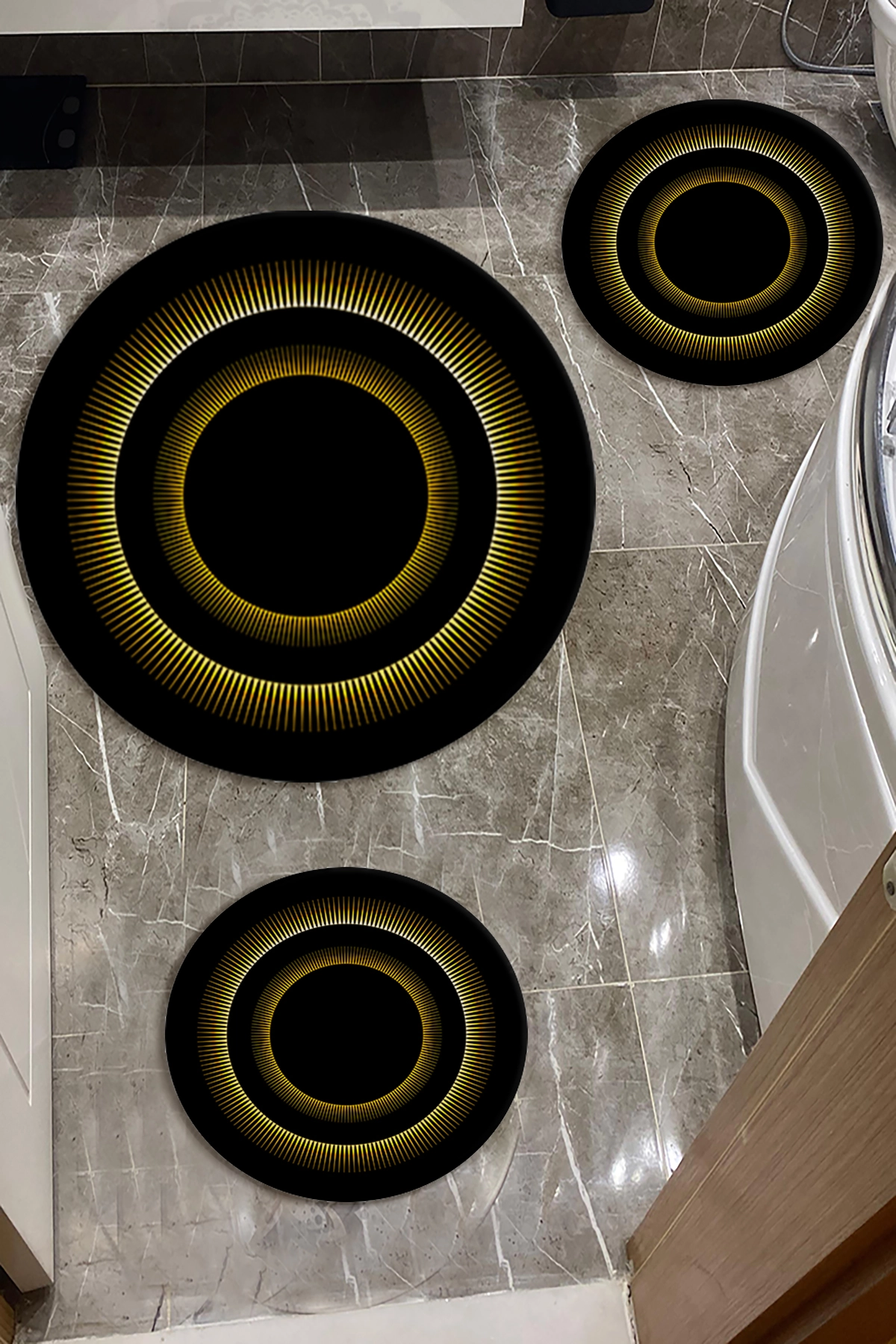 Siyah Zemin Gold Banyo Paspas Seti Kalın Kalite-Premium Serisi