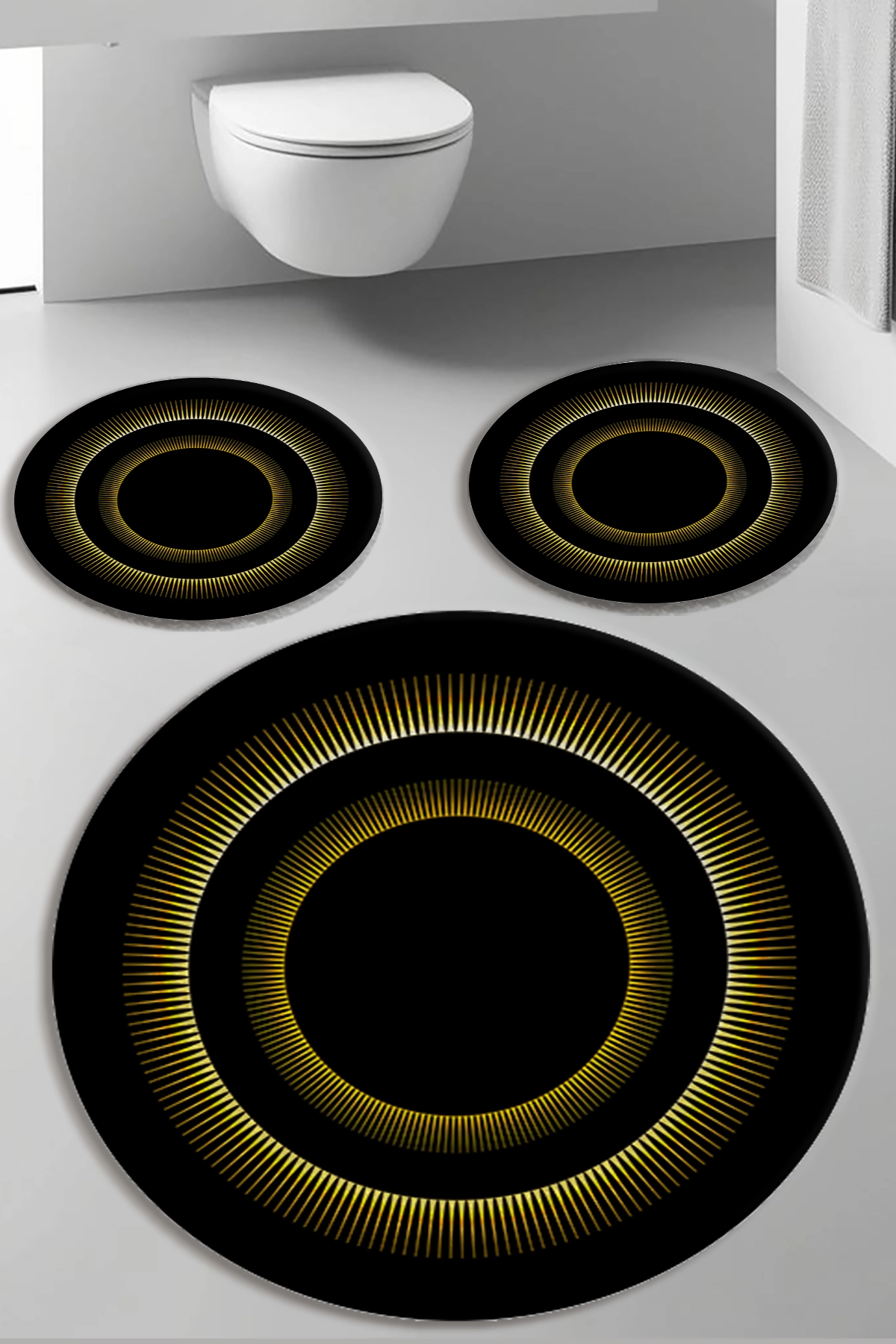 Siyah Zemin Gold Banyo Paspas Seti Dot Taban-Premium Serisi