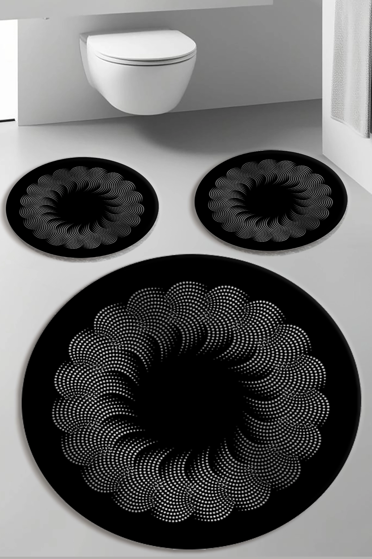 Siyah Zemin Banyo Paspas Seti Dot Taban-Premium Serisi