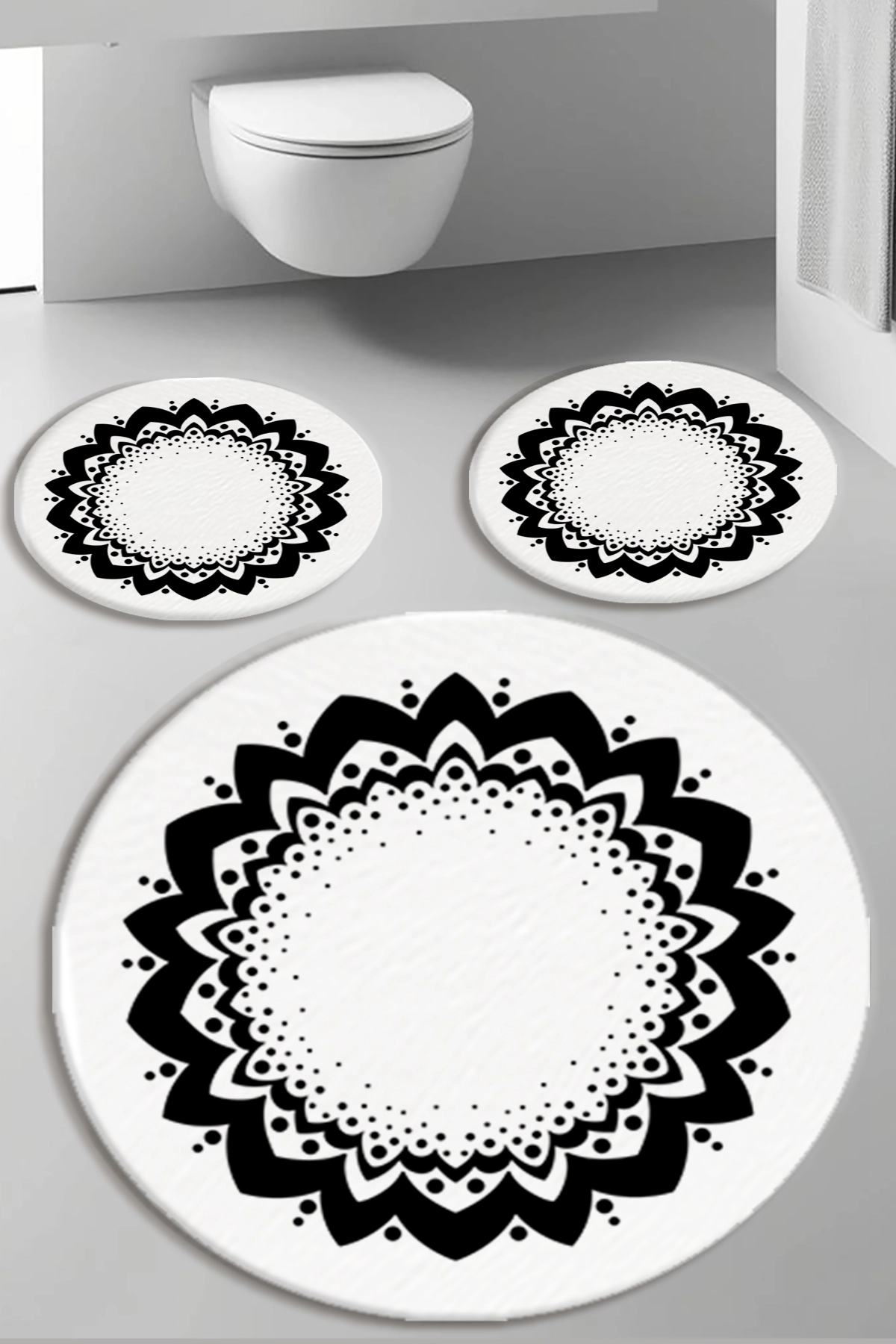 Siyah Beyaz Banyo Paspas Seti Kalın Kalite-Premium Serisi